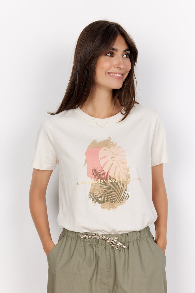 Soya Concept Derby Print Detail T-Shirt - Coral Haze
