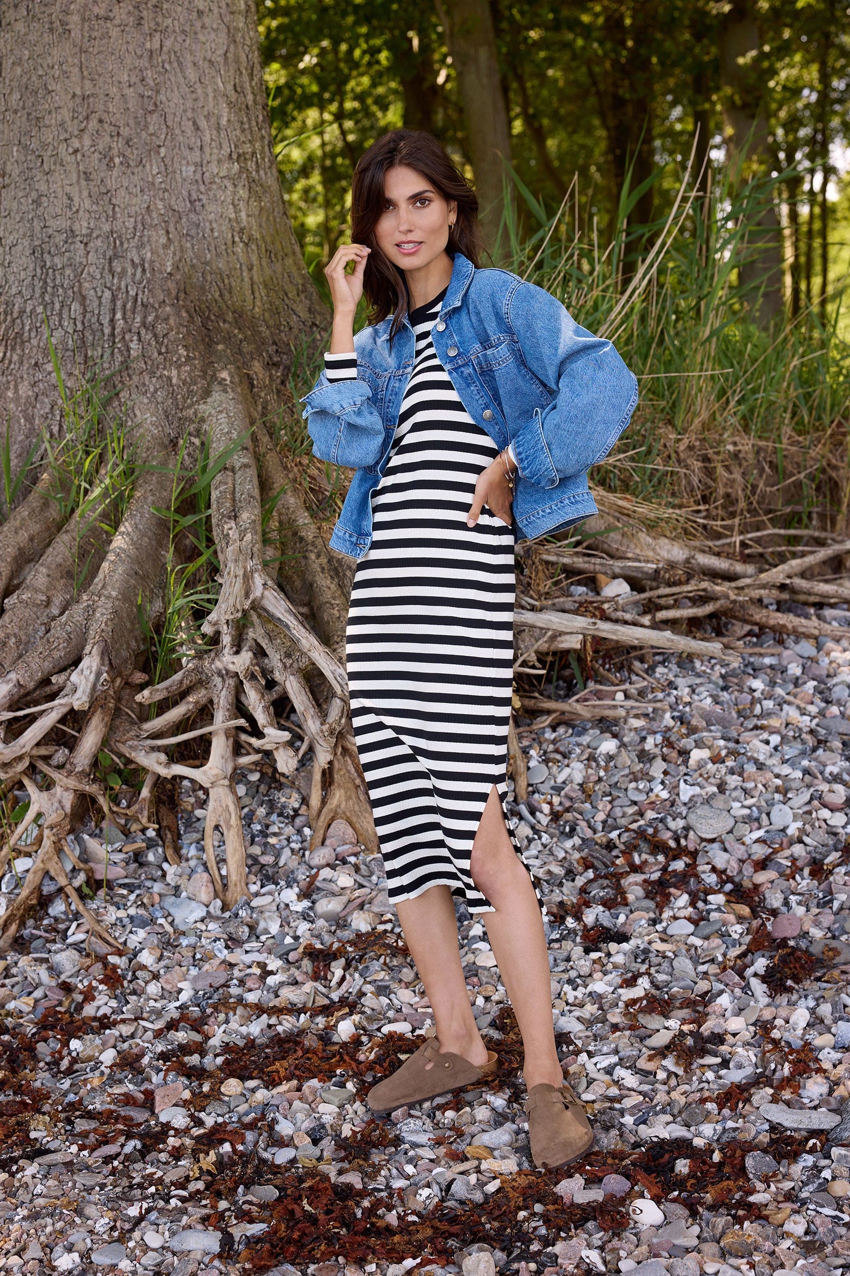 Soya Concept Djaka Stripe Jersey Midi Dress - Black Combi