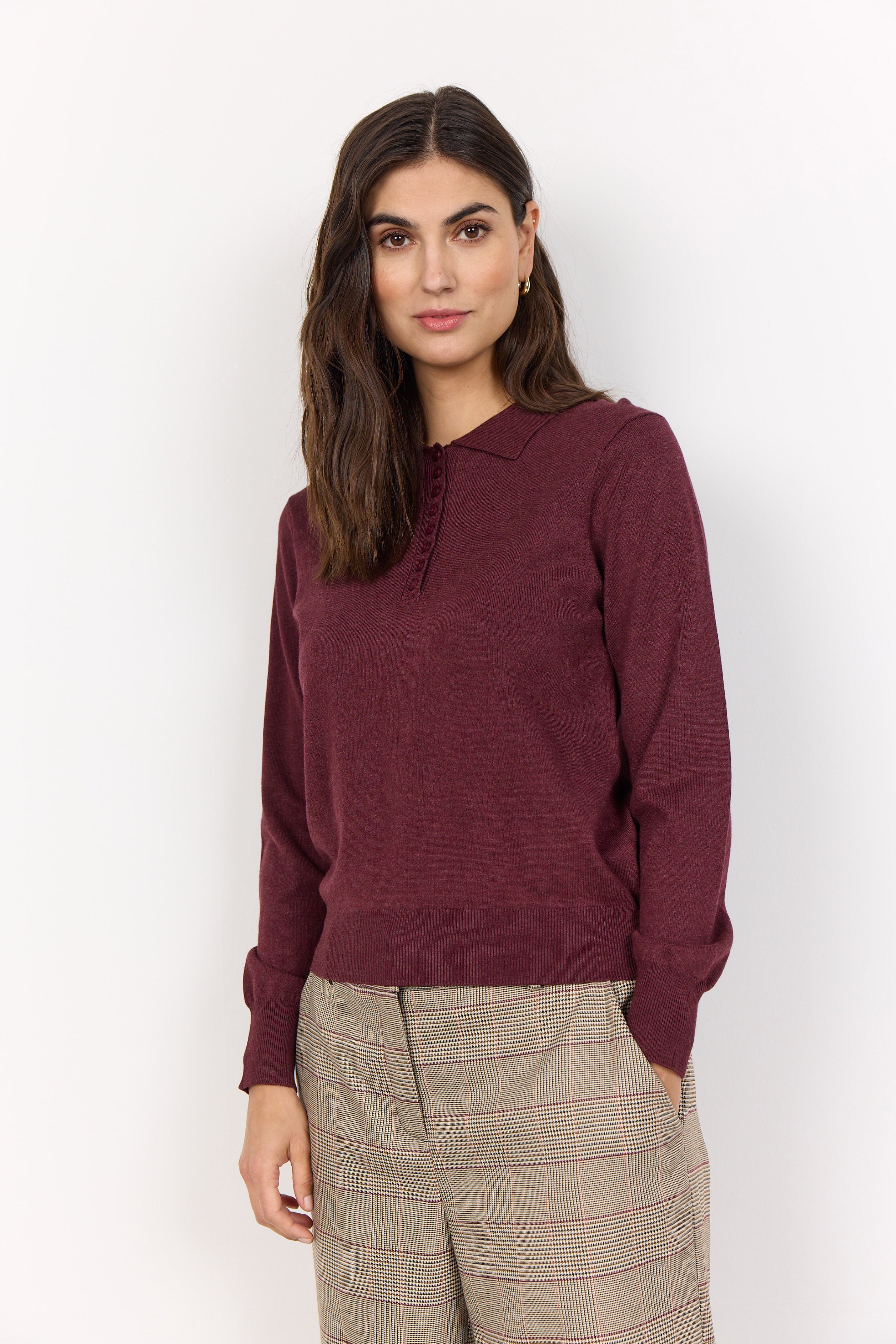 Soya Concept Dollie Collared Neckline Jumper - Dark Red Melange
