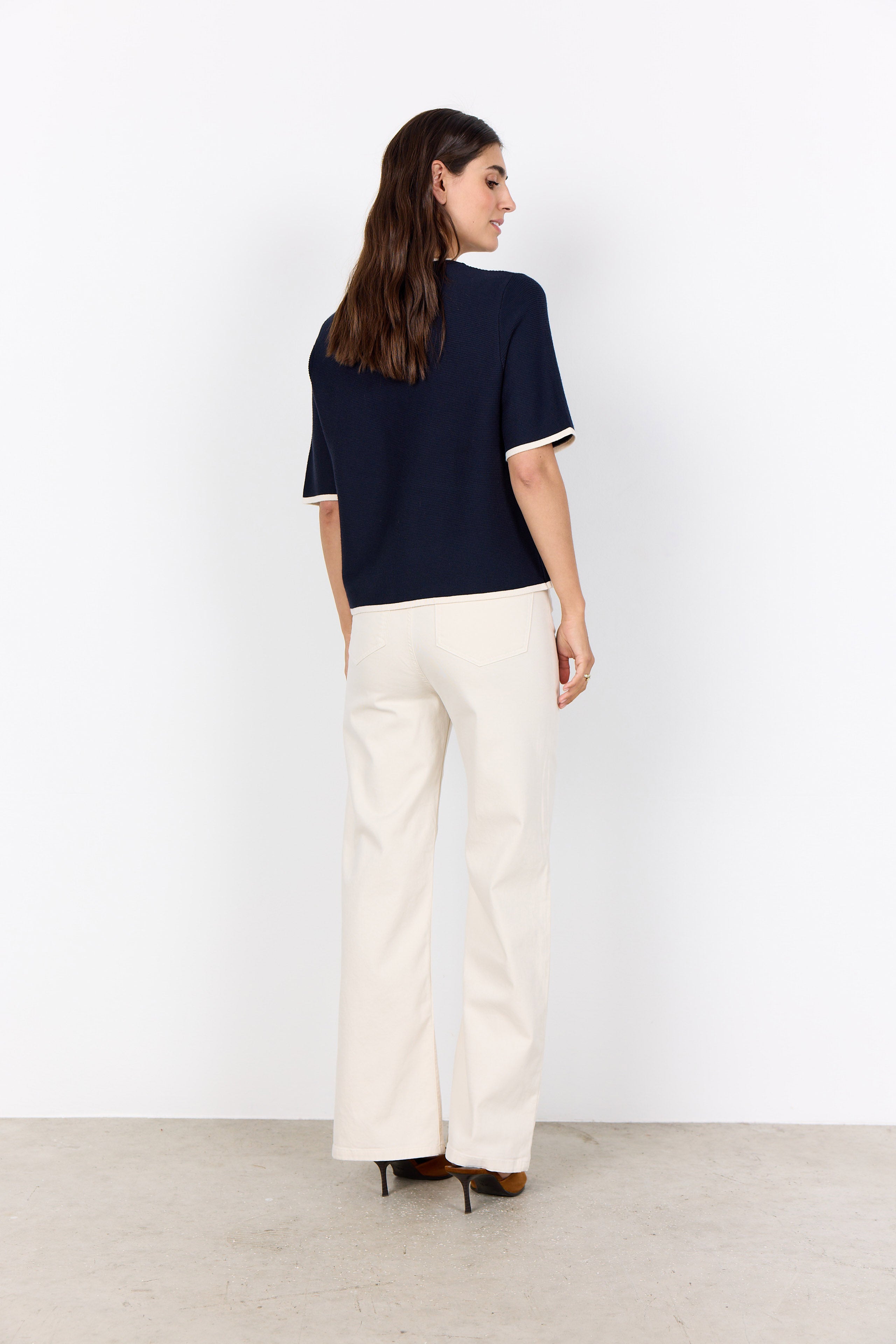 Soya Concept Dollie Contrast Trim Knitted Top - Navy Combi