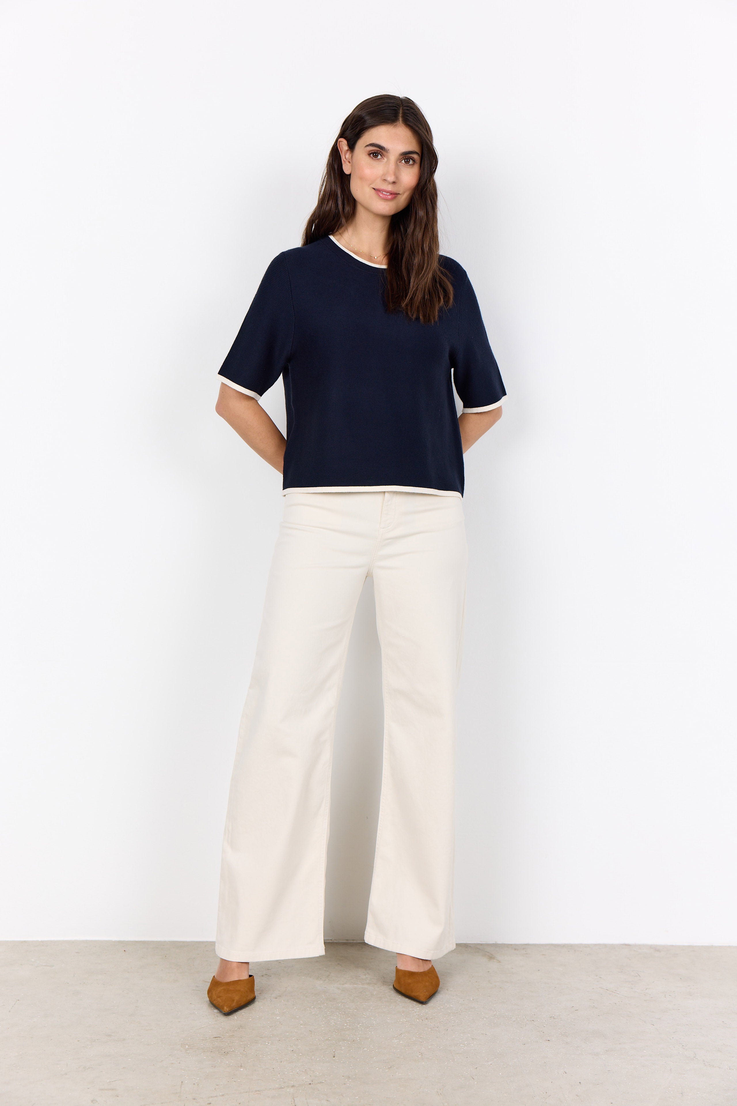 Soya Concept Dollie Contrast Trim Knitted Top - Navy Combi