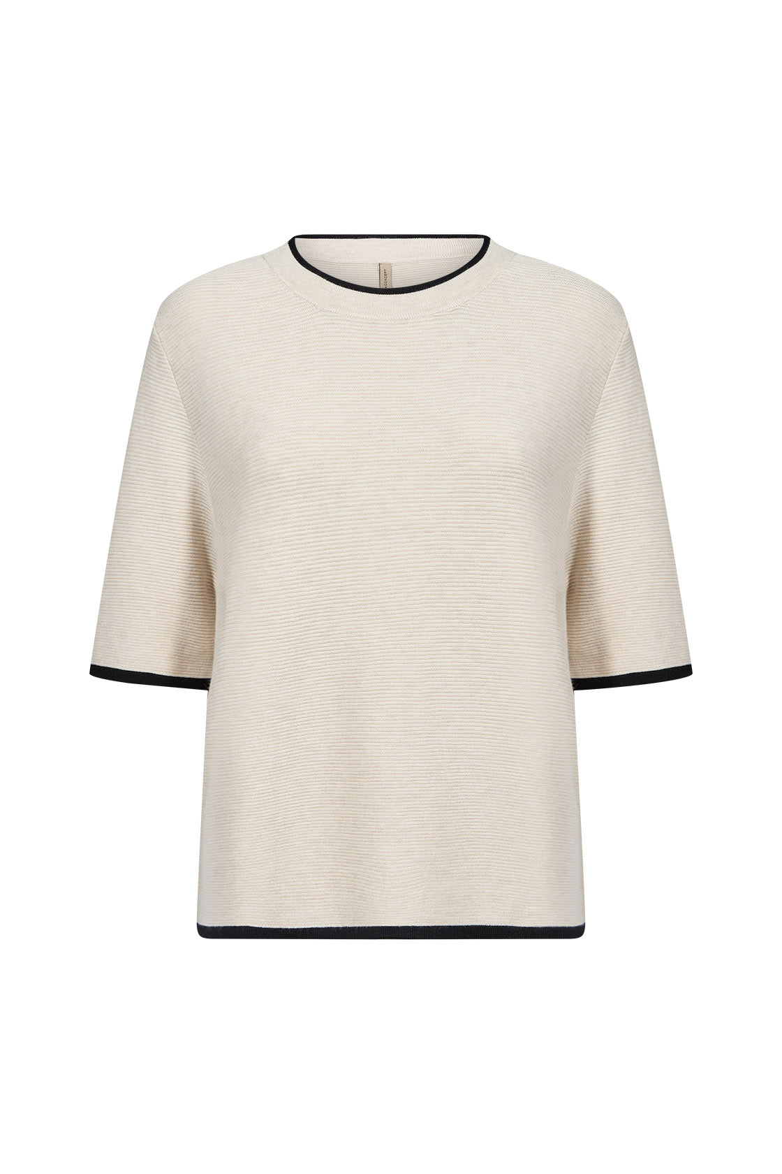 Soya Concept Dollie Knit Contrast Trim Short Sleeve Jumper  - Cream Melange