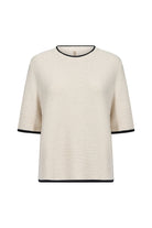 Soya Concept Dollie Knit Contrast Trim Short Sleeve Jumper  - Cream Melange