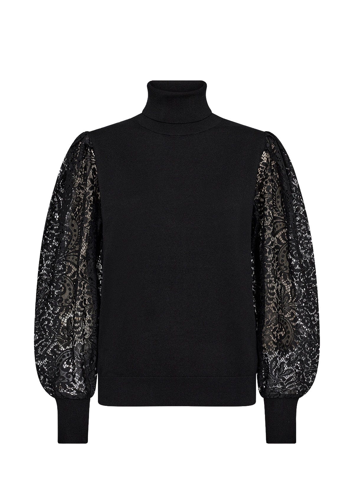 Soya Concept Dollie Knitted Jumper with Lace Sleeves - Black