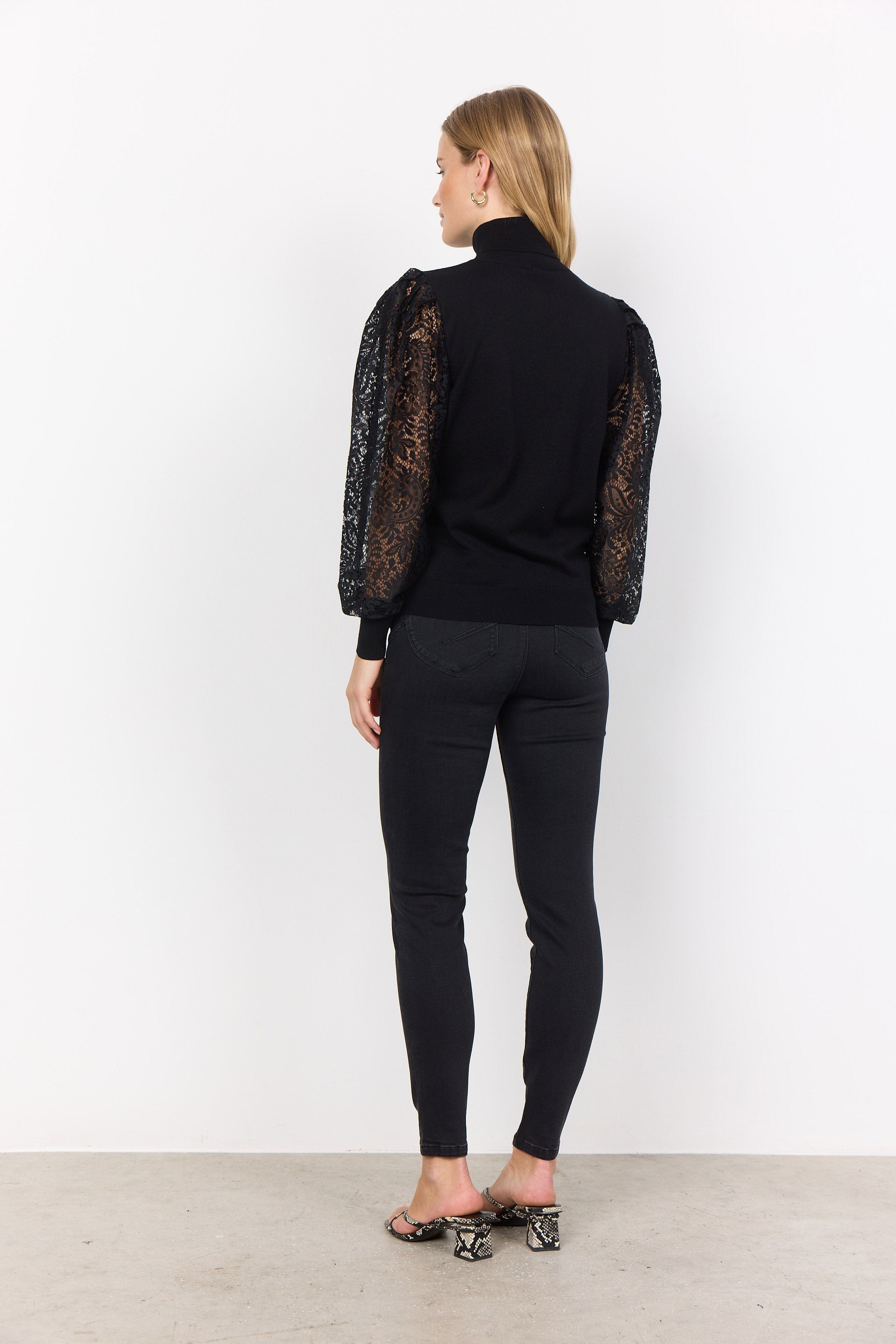 Soya Concept Dollie Knitted Jumper with Lace Sleeves - Black