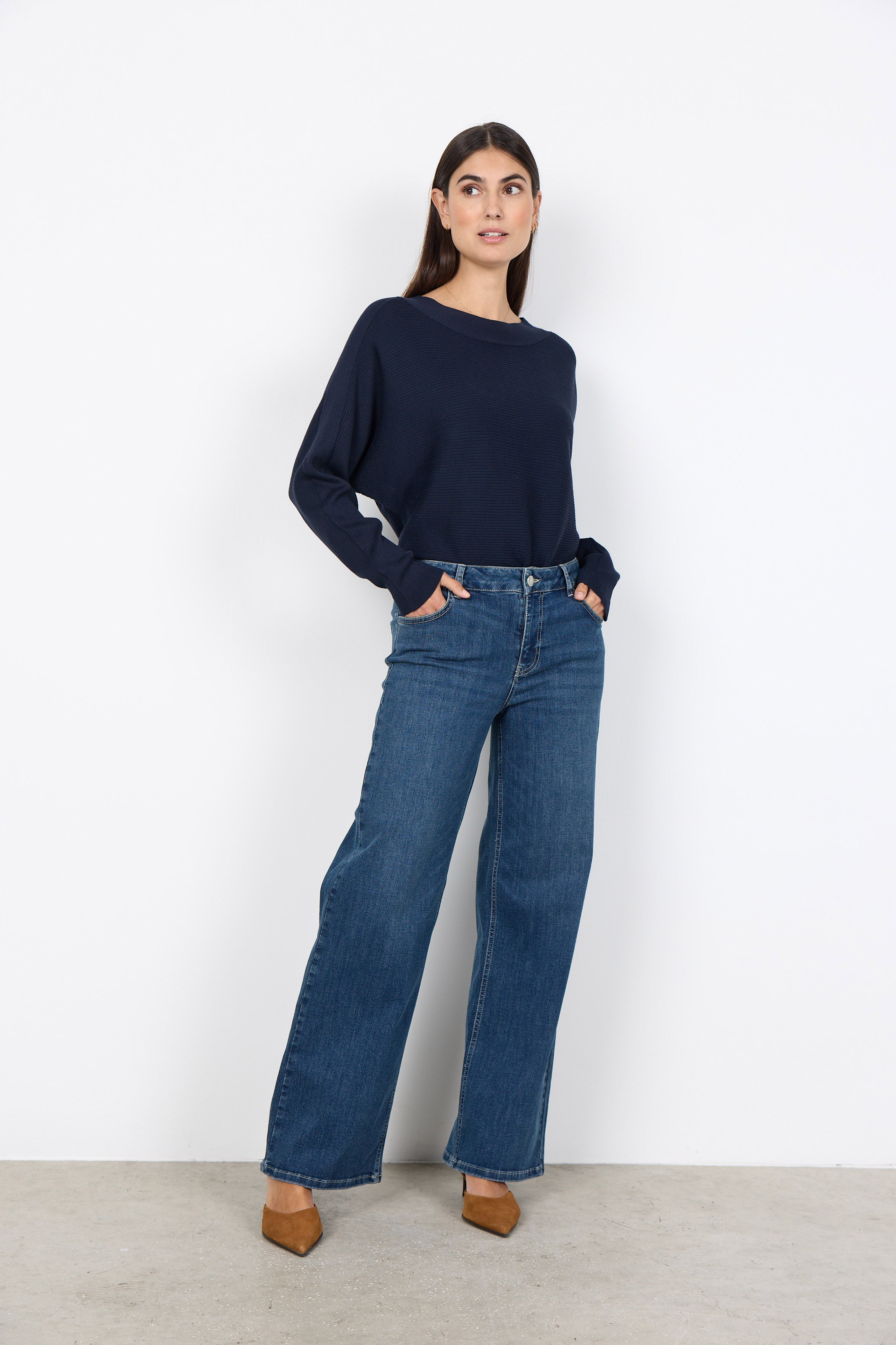 Soya Concept Dollie Knitted Rib Jumper - Navy