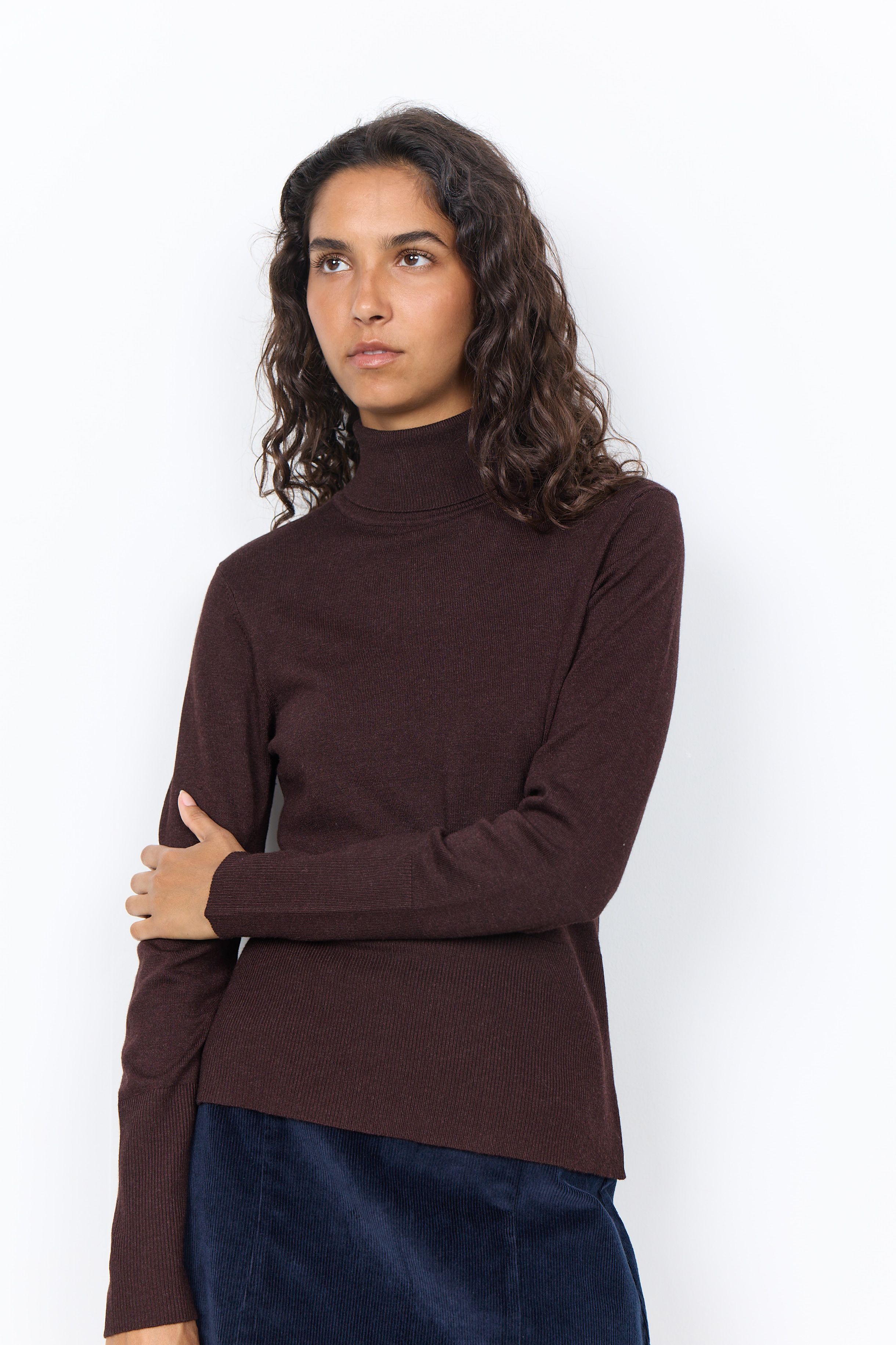 Soya Concept Dollie Roll Neck Jumper - Chocolate Plum Melange
