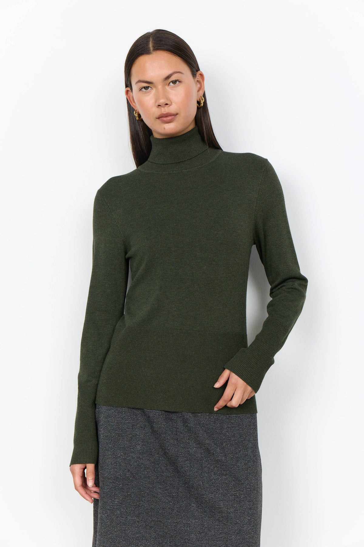 Soya Concept Dollie Roll Neck Jumper - Forest Night Melange