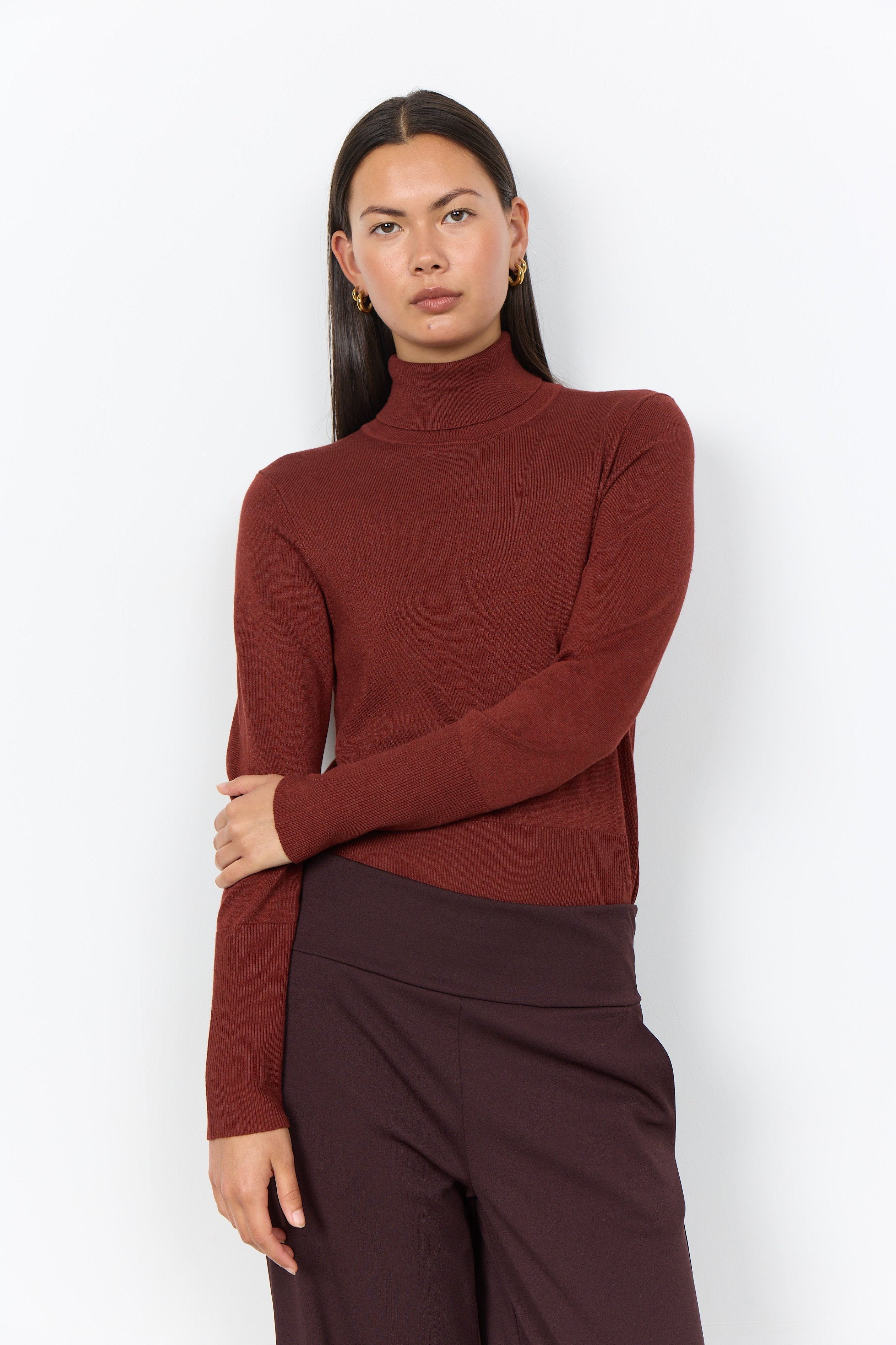 Soya Concept Dollie Roll Neck Jumper - Madder Brown Melange