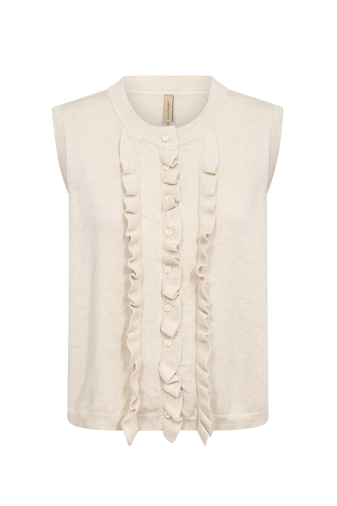 Soya Concept Dollie Ruffle Sleeveless Jumper - Cream Melange