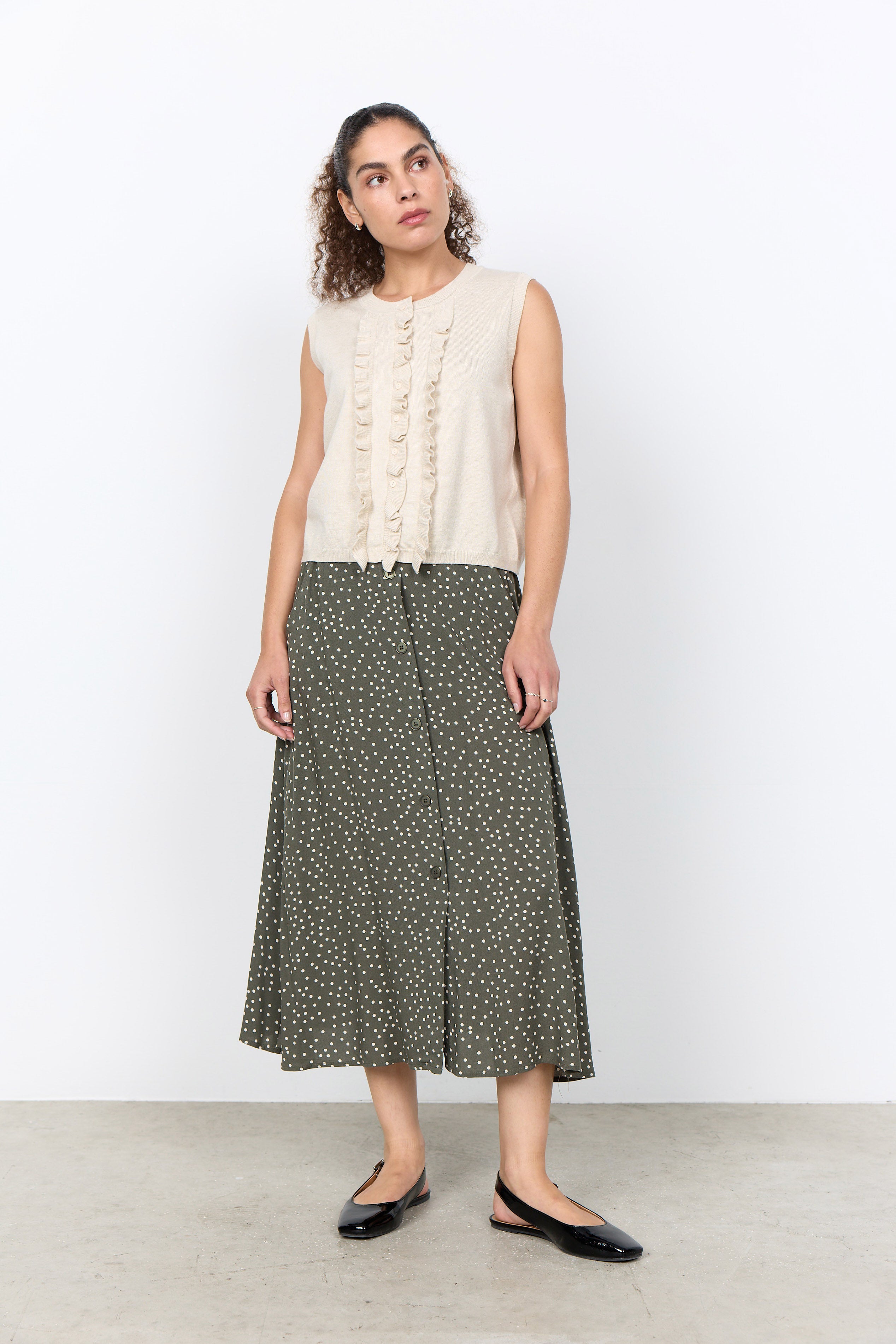 Soya Concept Dollie Ruffle Sleeveless Jumper - Cream Melange