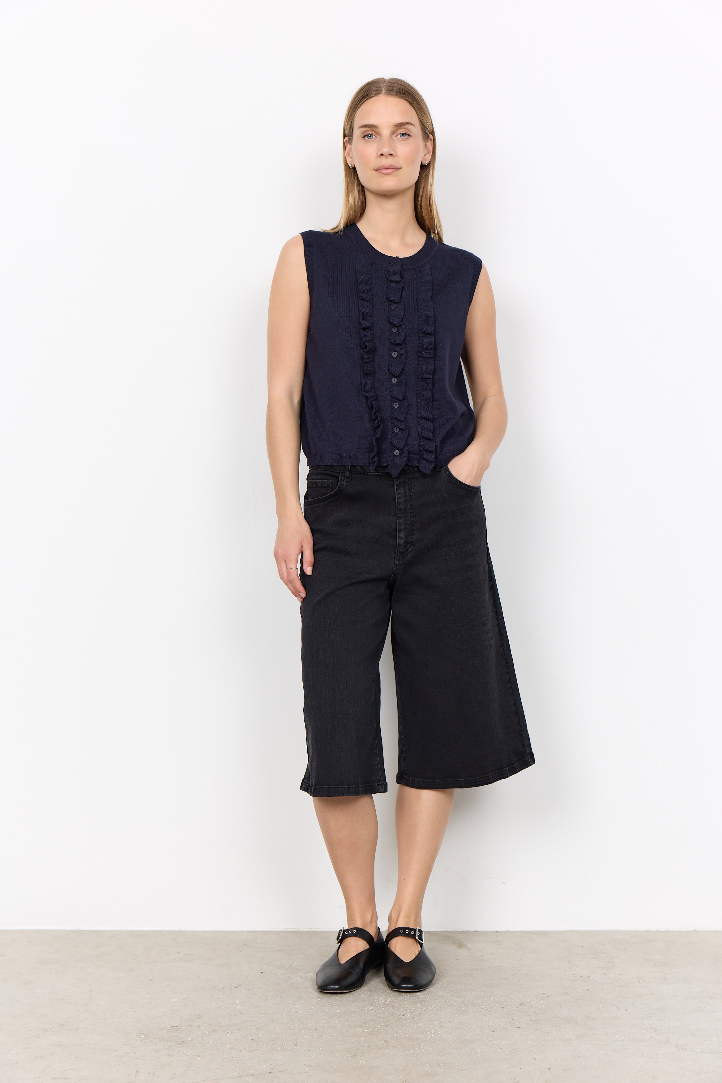 Soya Concept Dollie Ruffle Sleeveless Jumper - Navy
