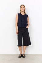 Soya Concept Dollie Ruffle Sleeveless Jumper - Navy
