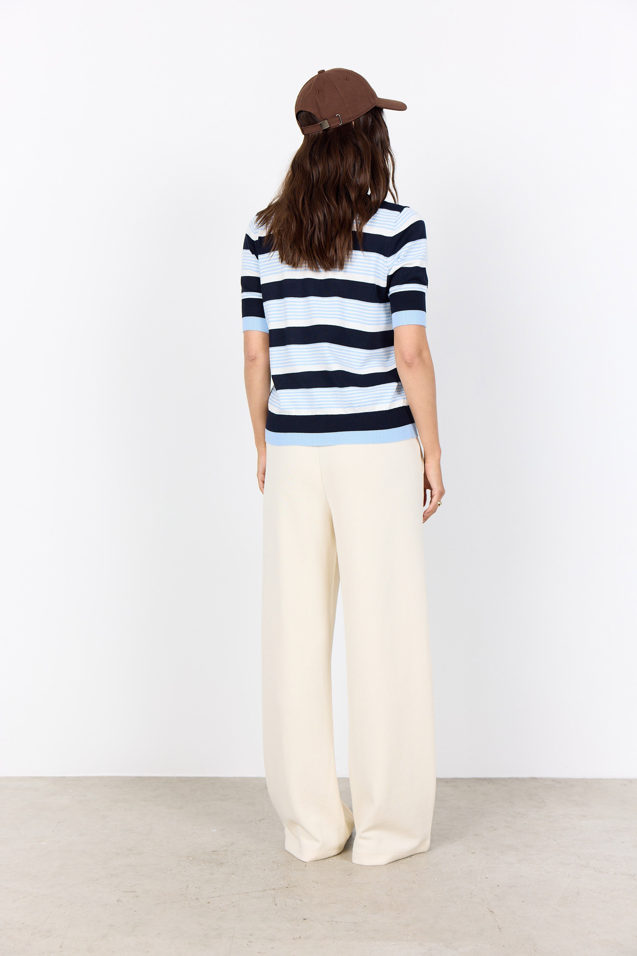 Soya Concept Dollie Striped Button Through Knit - Navy Combi