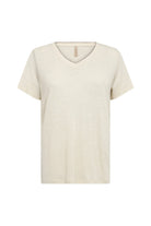 Soya Concept Emel Plain Linen Blend Short Sleeve T-Shirt - Sand