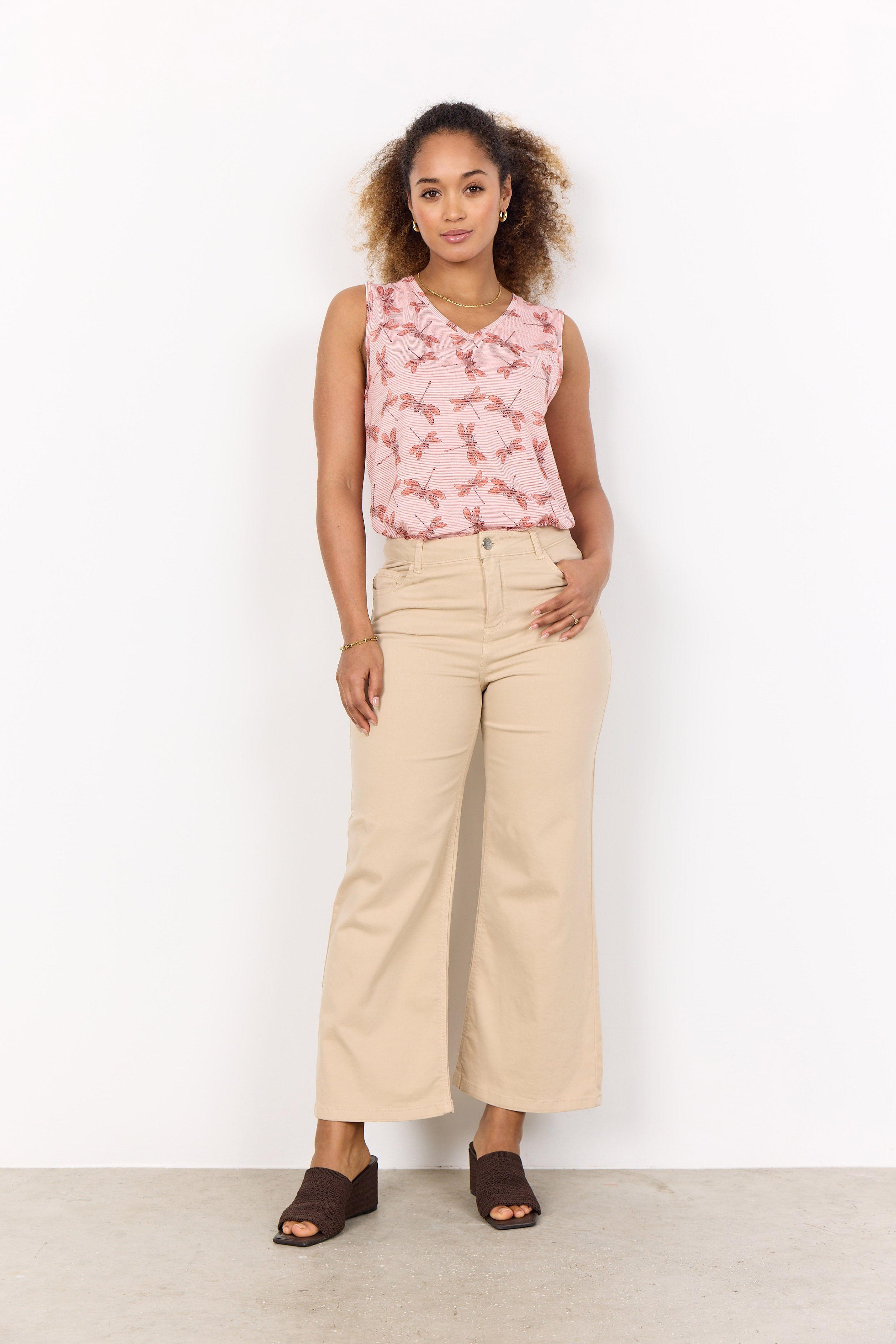 Soya Concept Erna Denim Flared Cropped Trousers - Sand