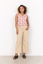 Soya Concept Erna Denim Flared Cropped Trousers - Sand