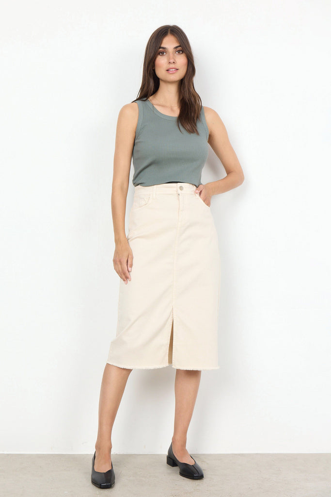 Soya Concept Erna Denim Midi Skirt - Cream