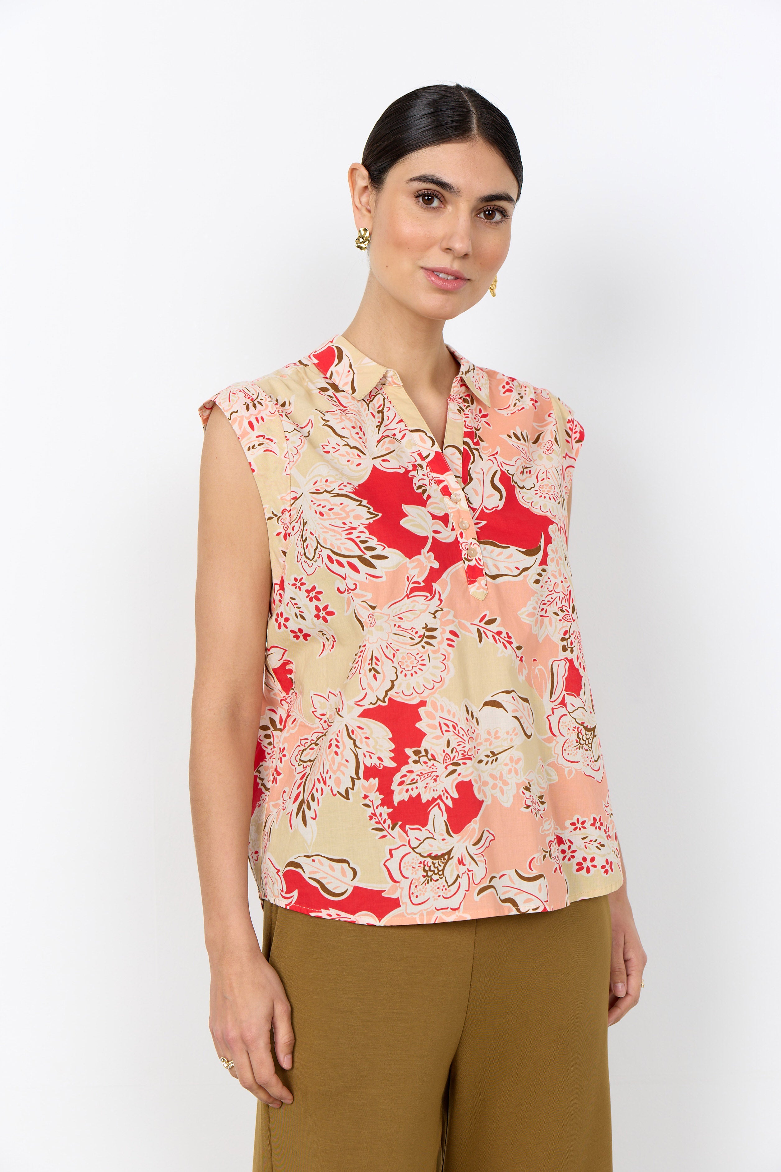 Soya Concept Faldine Sleeveless Blouse - Bittersweet Combi