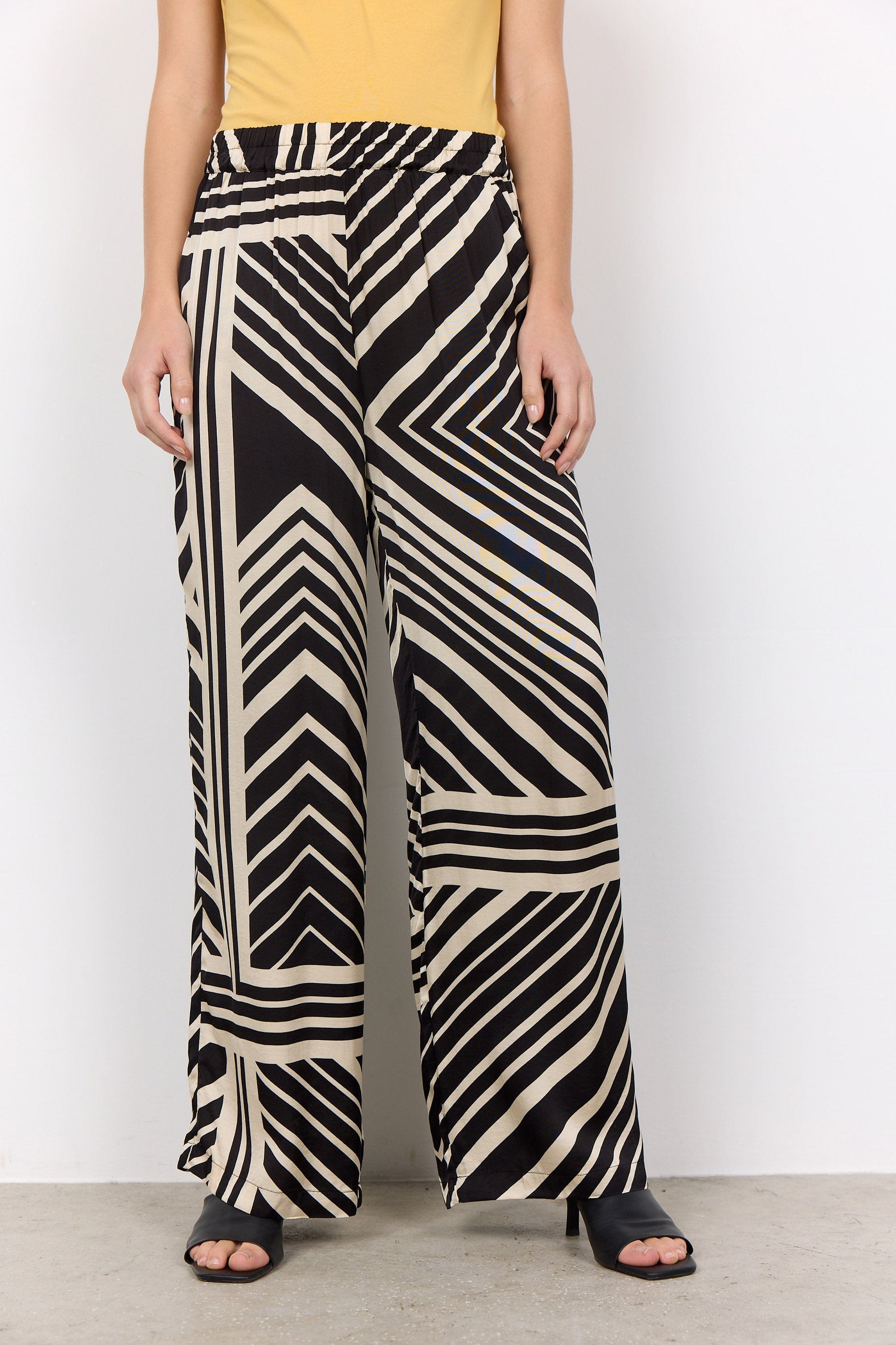 Soya Concept Faro Geometric Print Wide leg Trousers - Black Combi