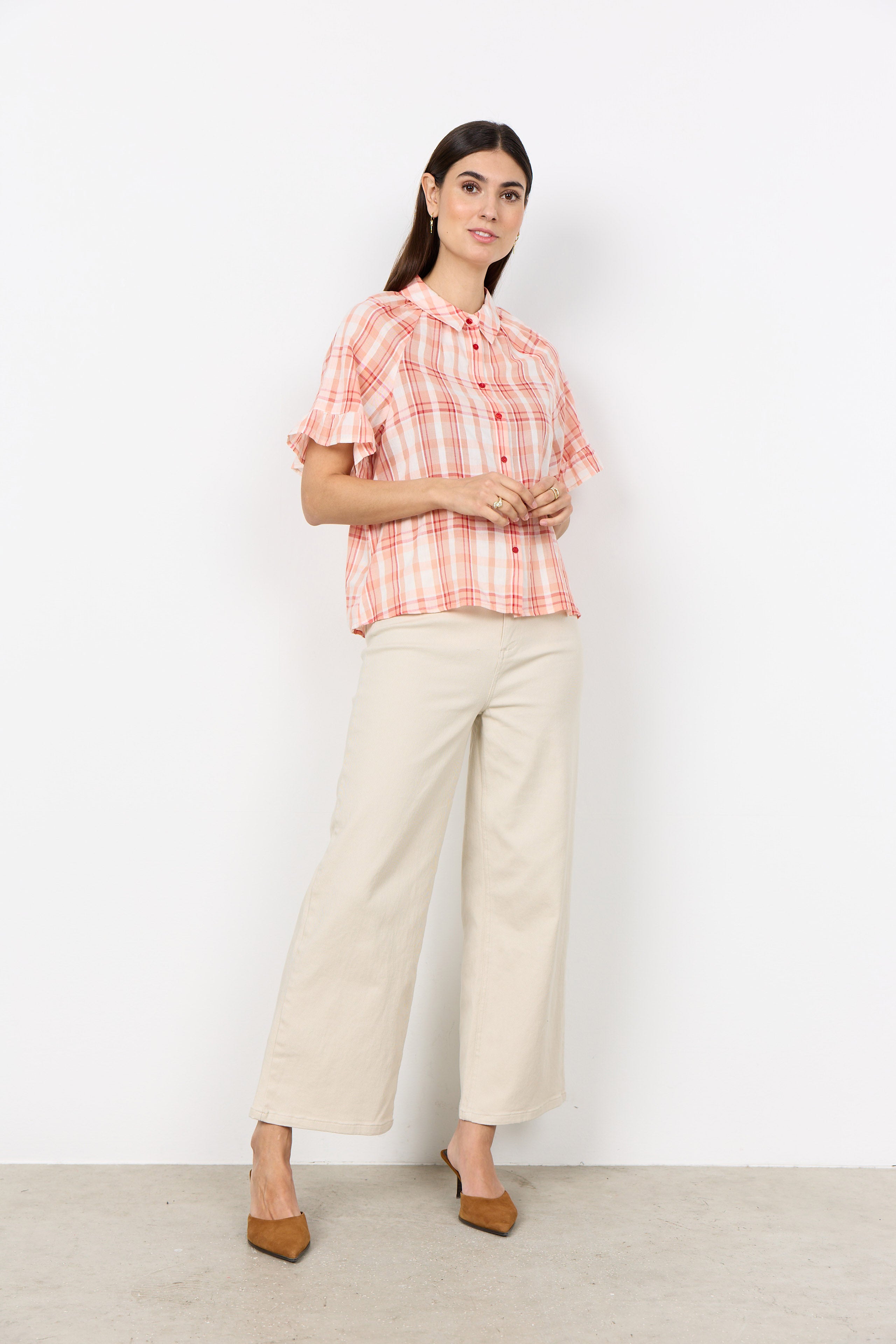 Soya Concept Farus Checked Blouse - Salmon Combi