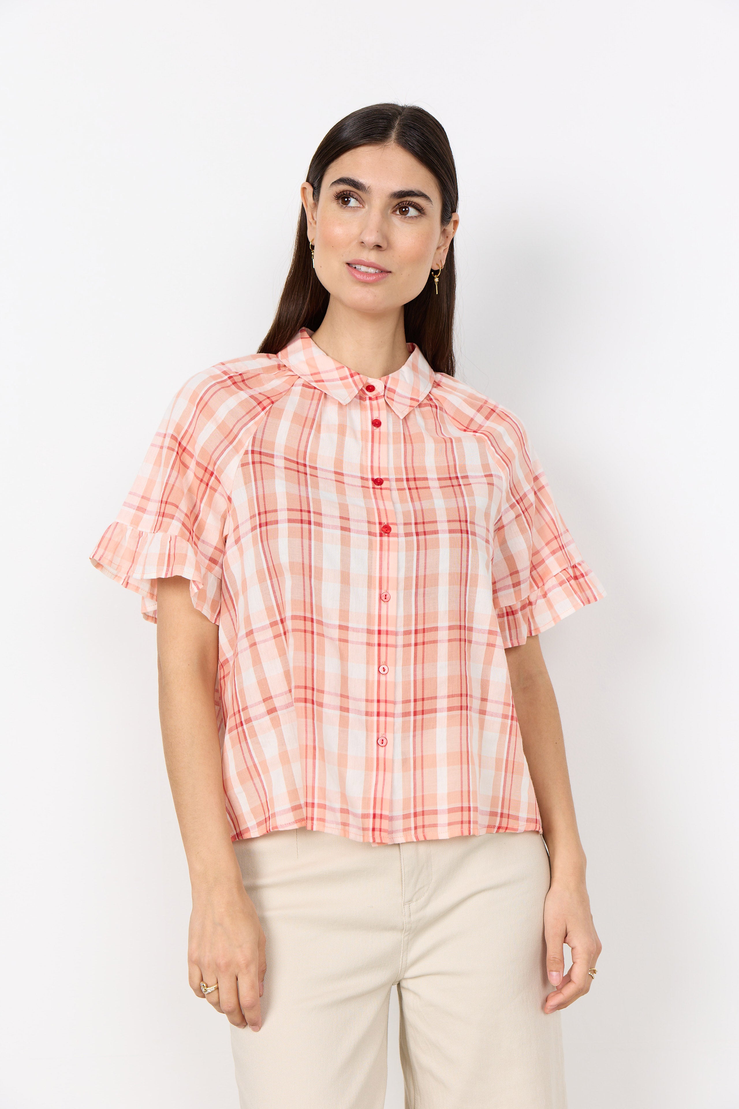 Soya Concept Farus Checked Blouse - Salmon Combi