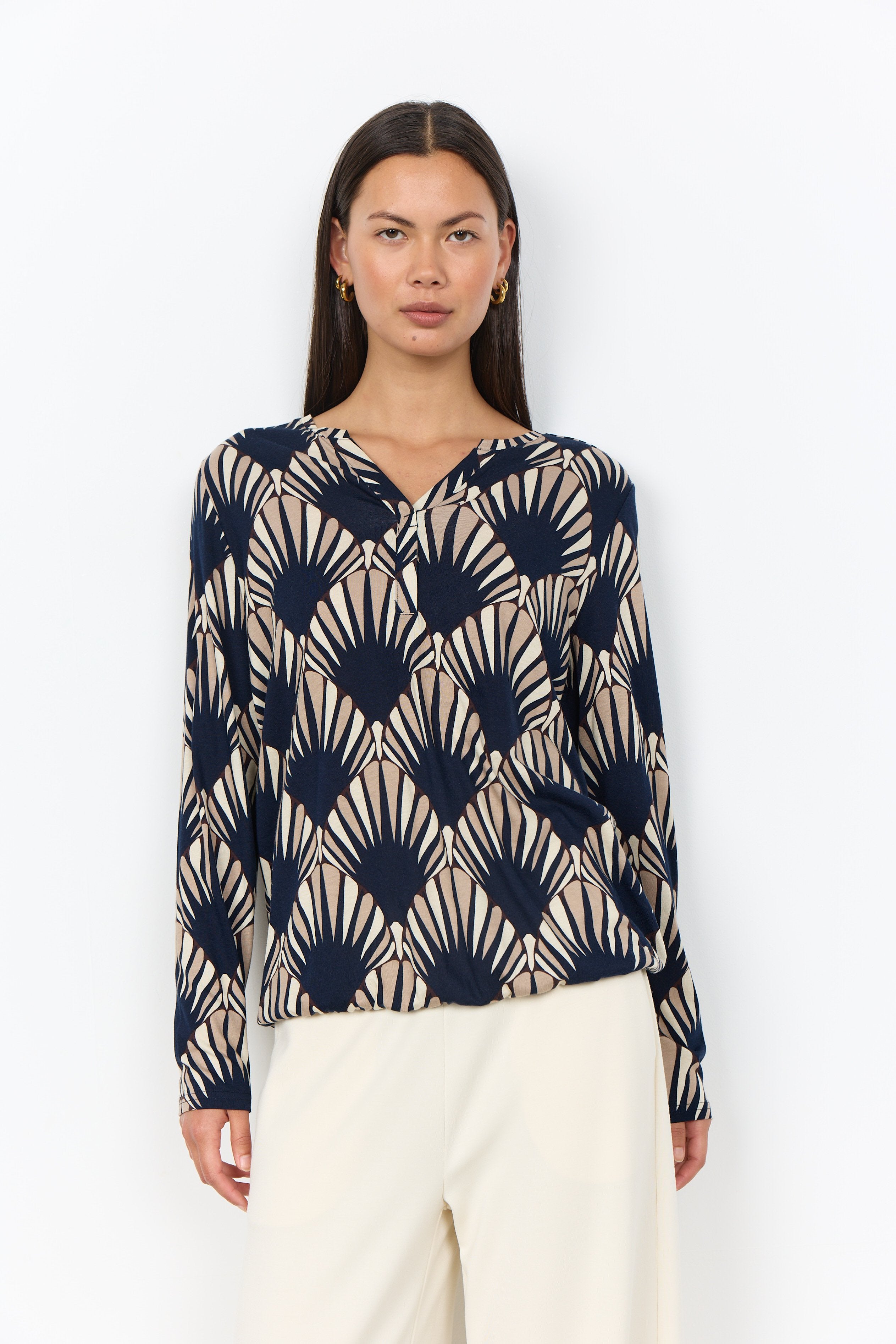 Soya Concept Felicity Art-Deco Blouse - Navy Combi