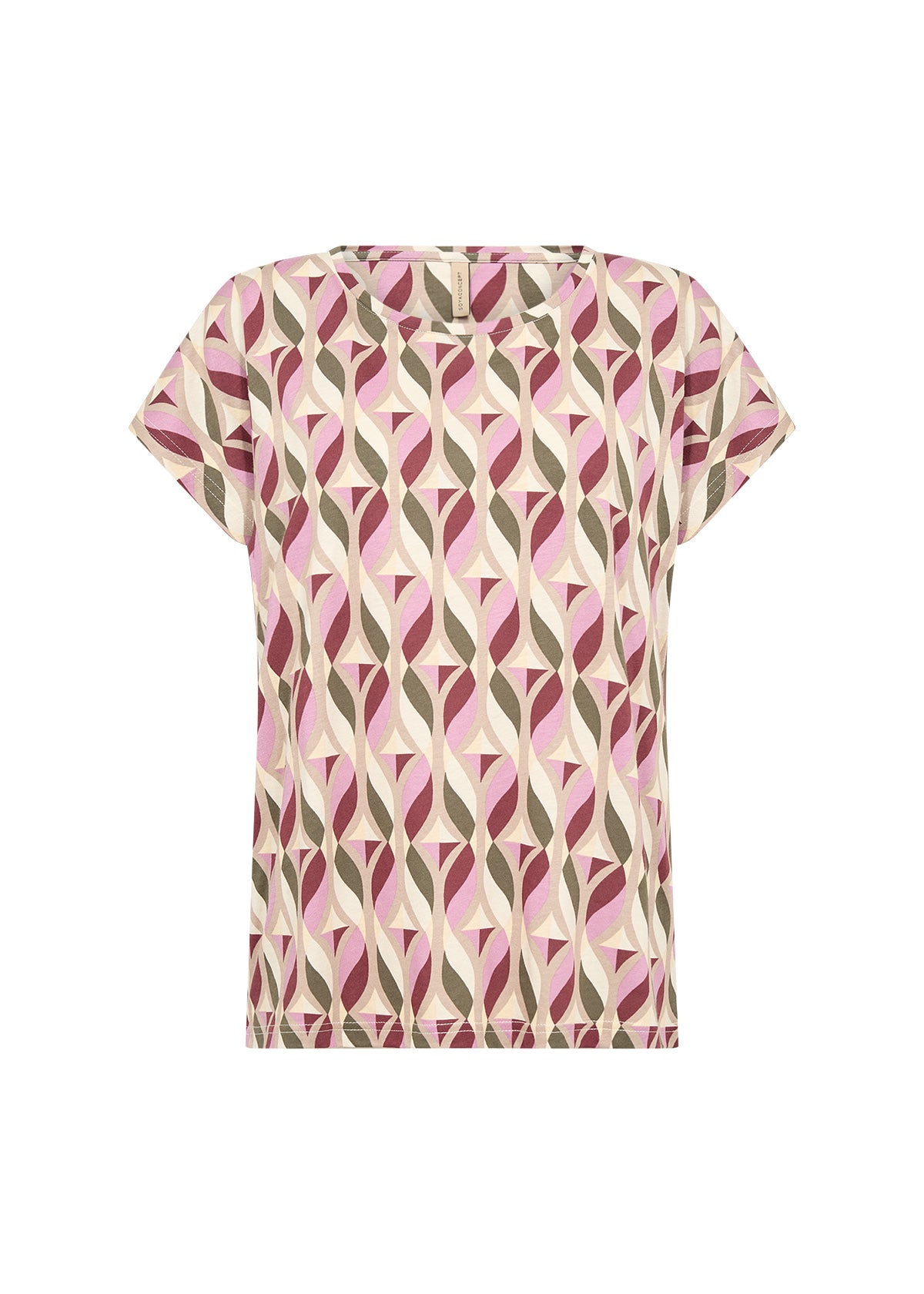 Soya Concept Felicity Geometric T-Shirt - Oxblood Red Combi