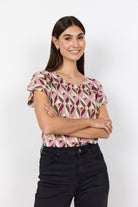 Soya Concept Felicity Geometric T-Shirt - Oxblood Red Combi