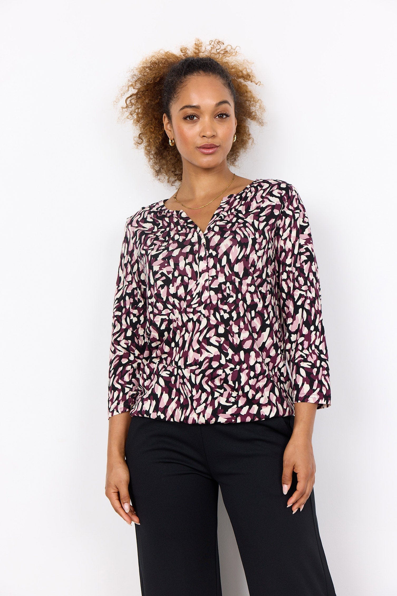 Soya Concept Felicity Printed Jersey Top - Wine Combi
