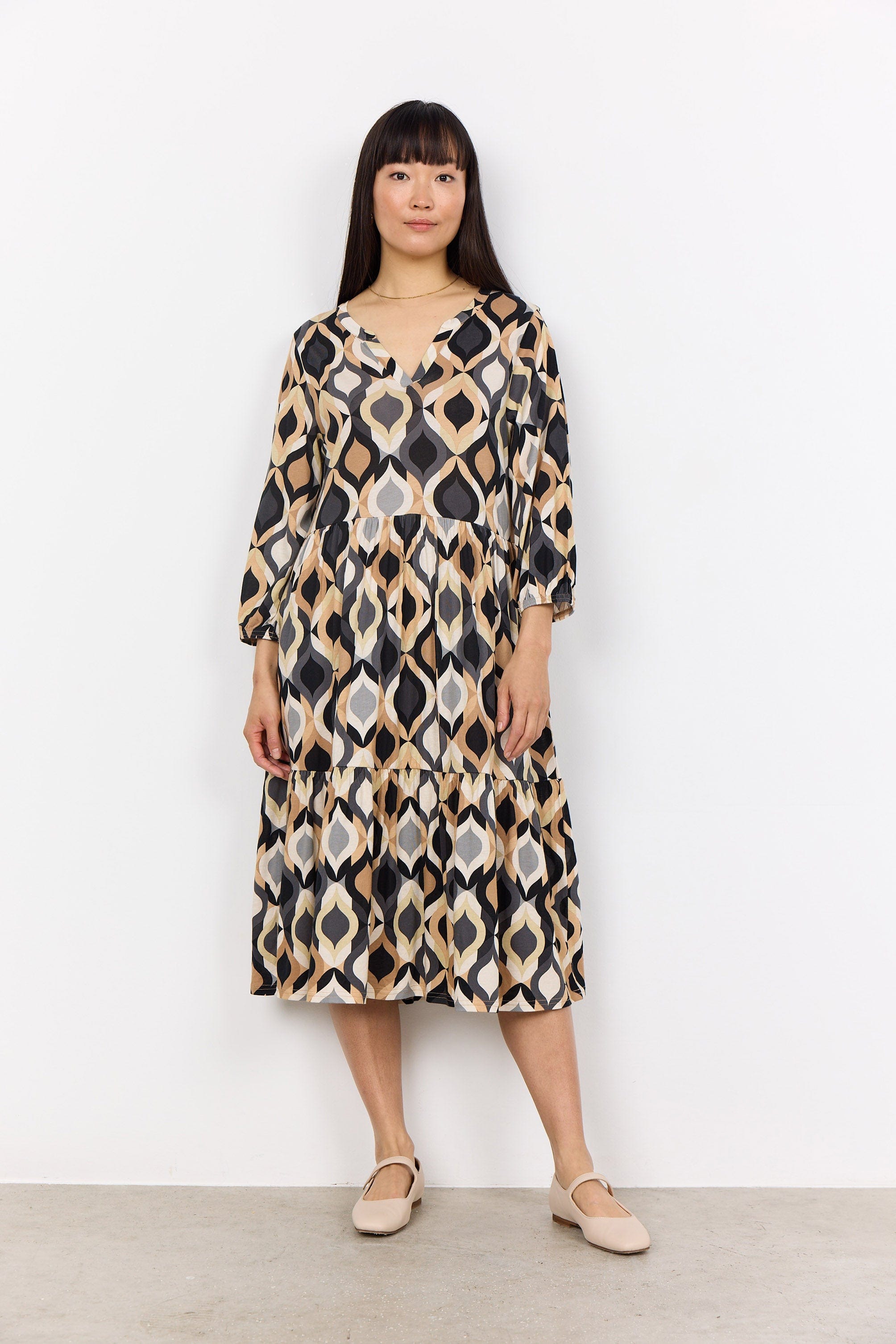 Soya Concept Felicity Printed Midi Jersey Dress - Black Combi