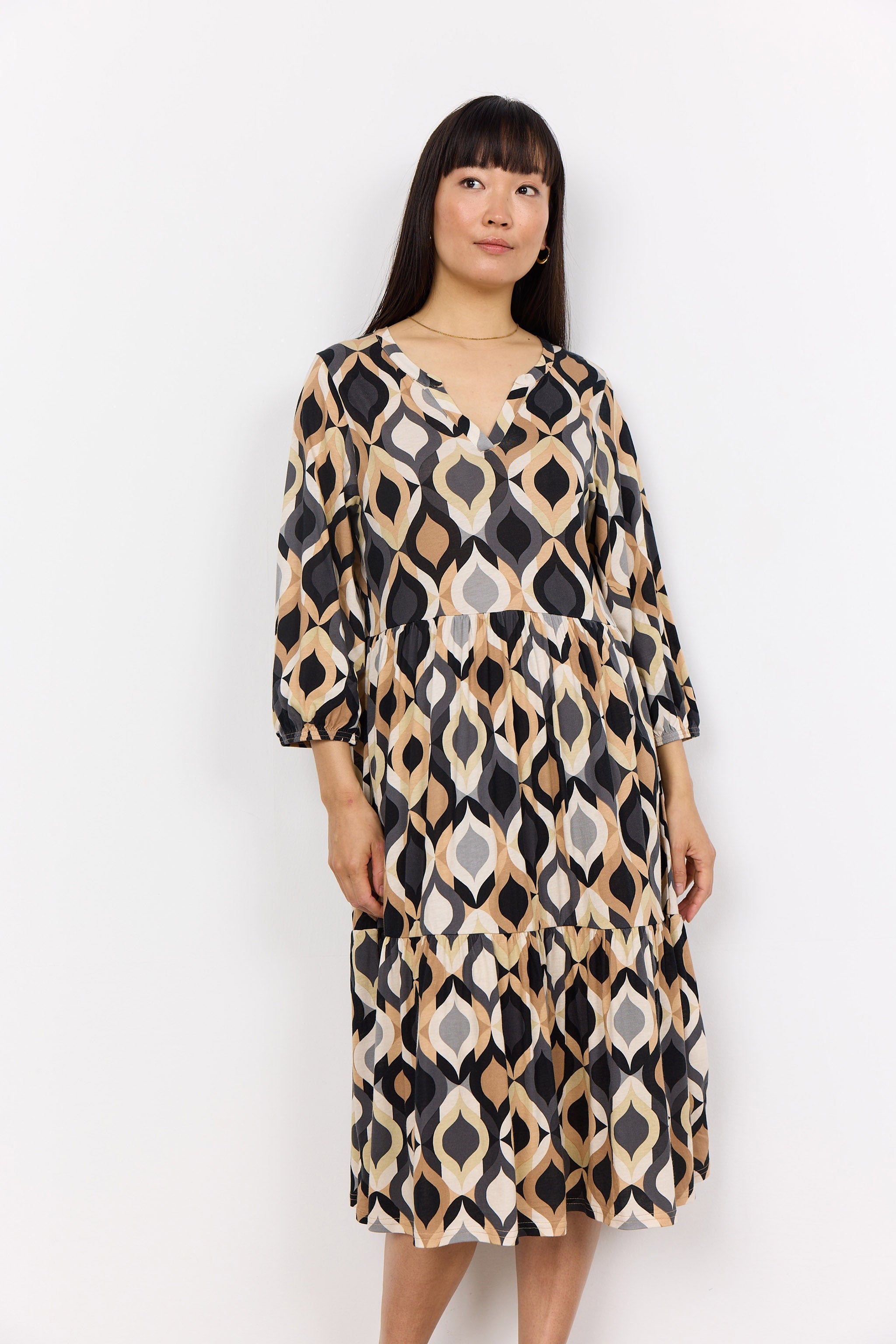 Soya Concept Felicity Printed Midi Jersey Dress - Black Combi