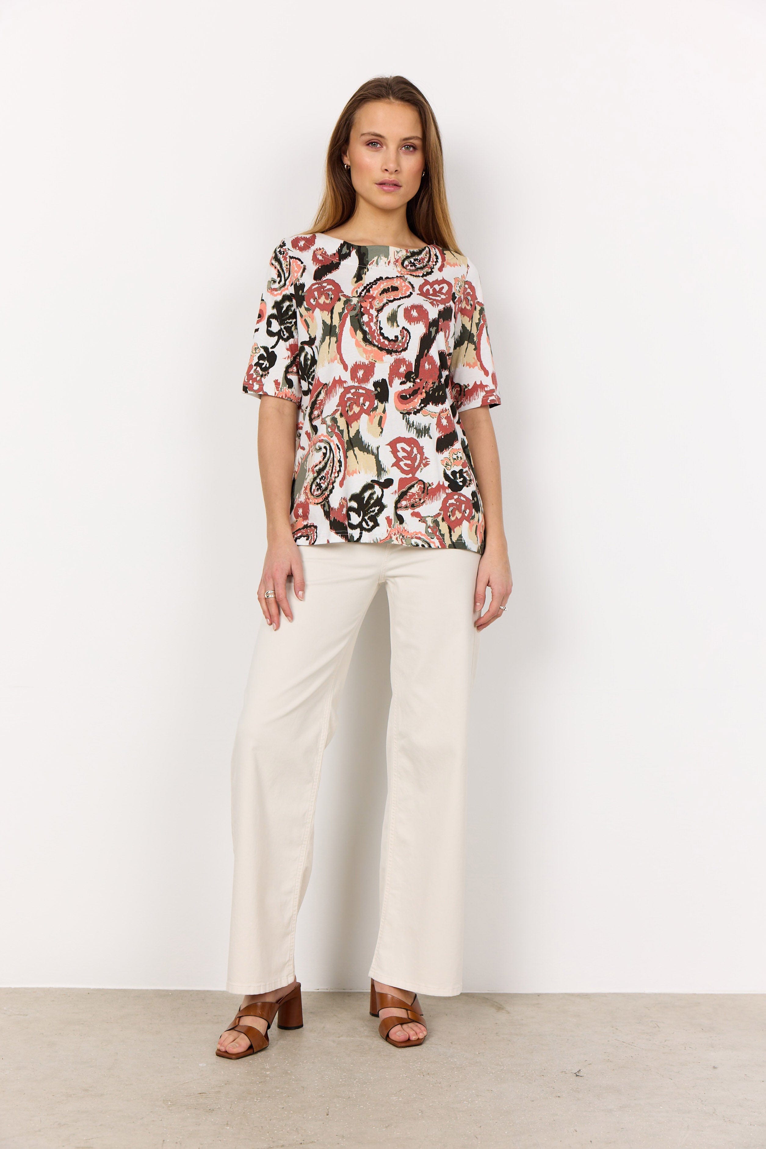 Soya Concept Felicity Printed T-Shirt - Peach Pink Combi