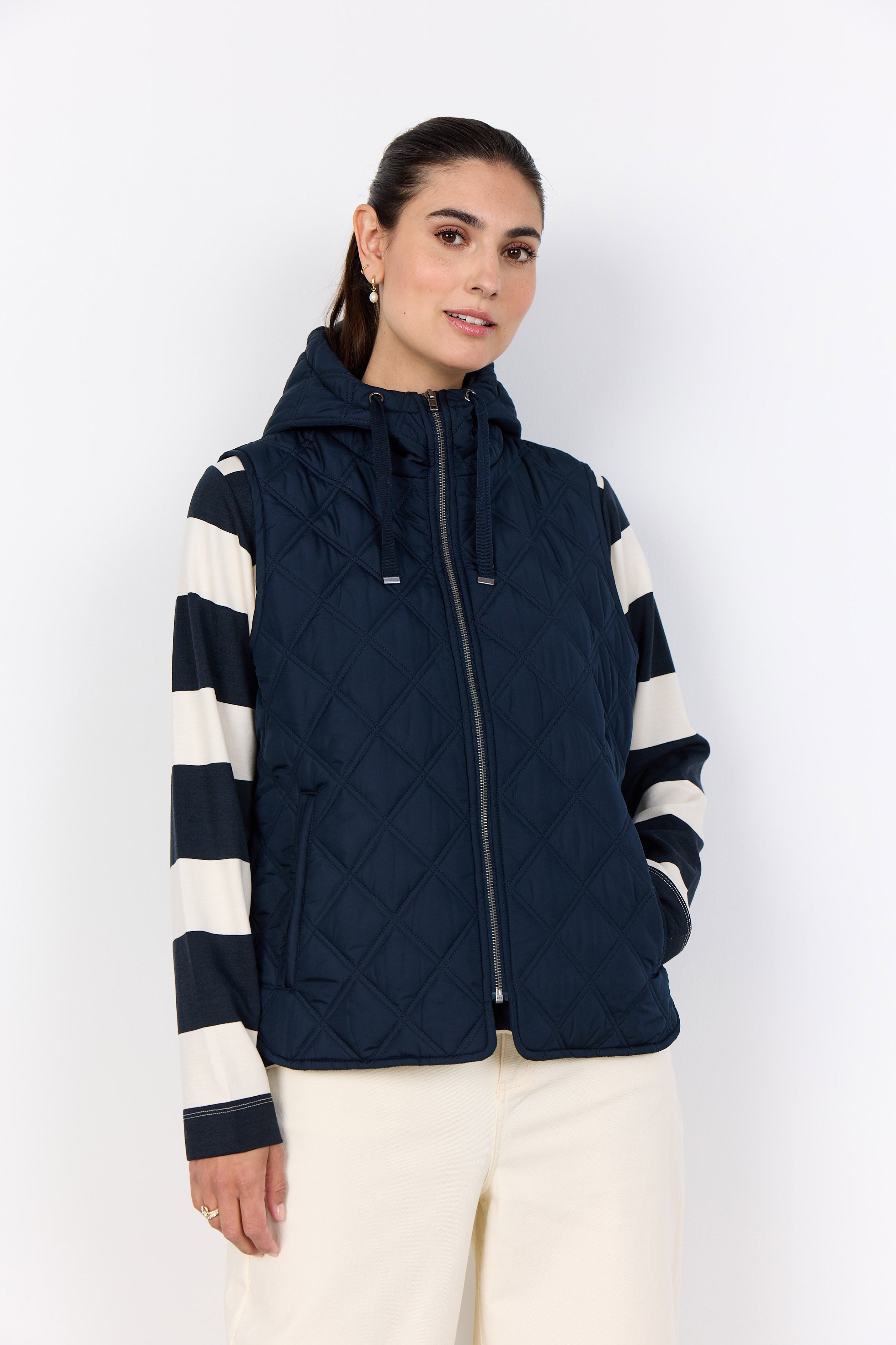 Soya Concept Fenya Quilted Hooded Gilet - Navy