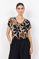 Soya Concept Fiola Linen Blend T-Shirt- Toffee Combi