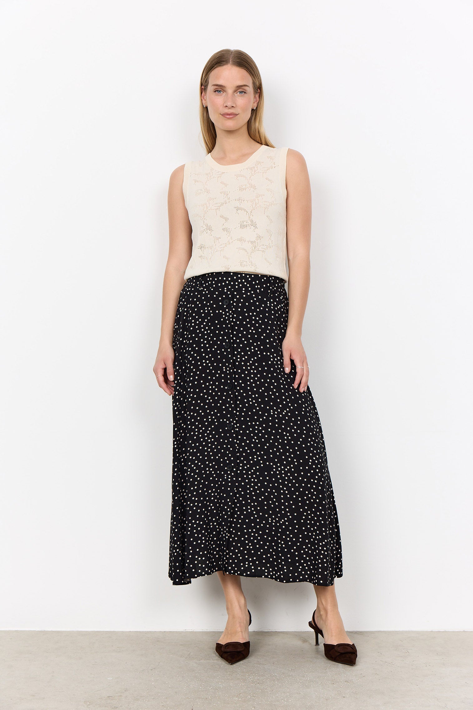 Soya Concept Gilda Polka Dot Midi Skirt - Black Combi