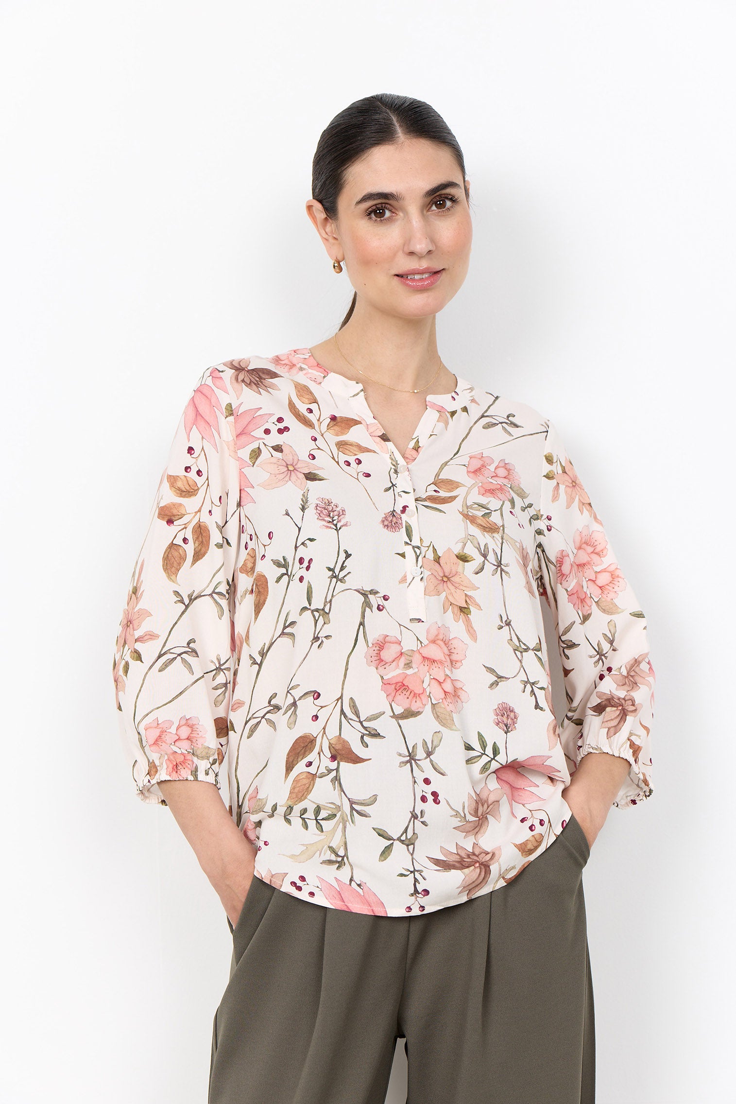Soya Concept Grace Floral Blouse - Cream Combi