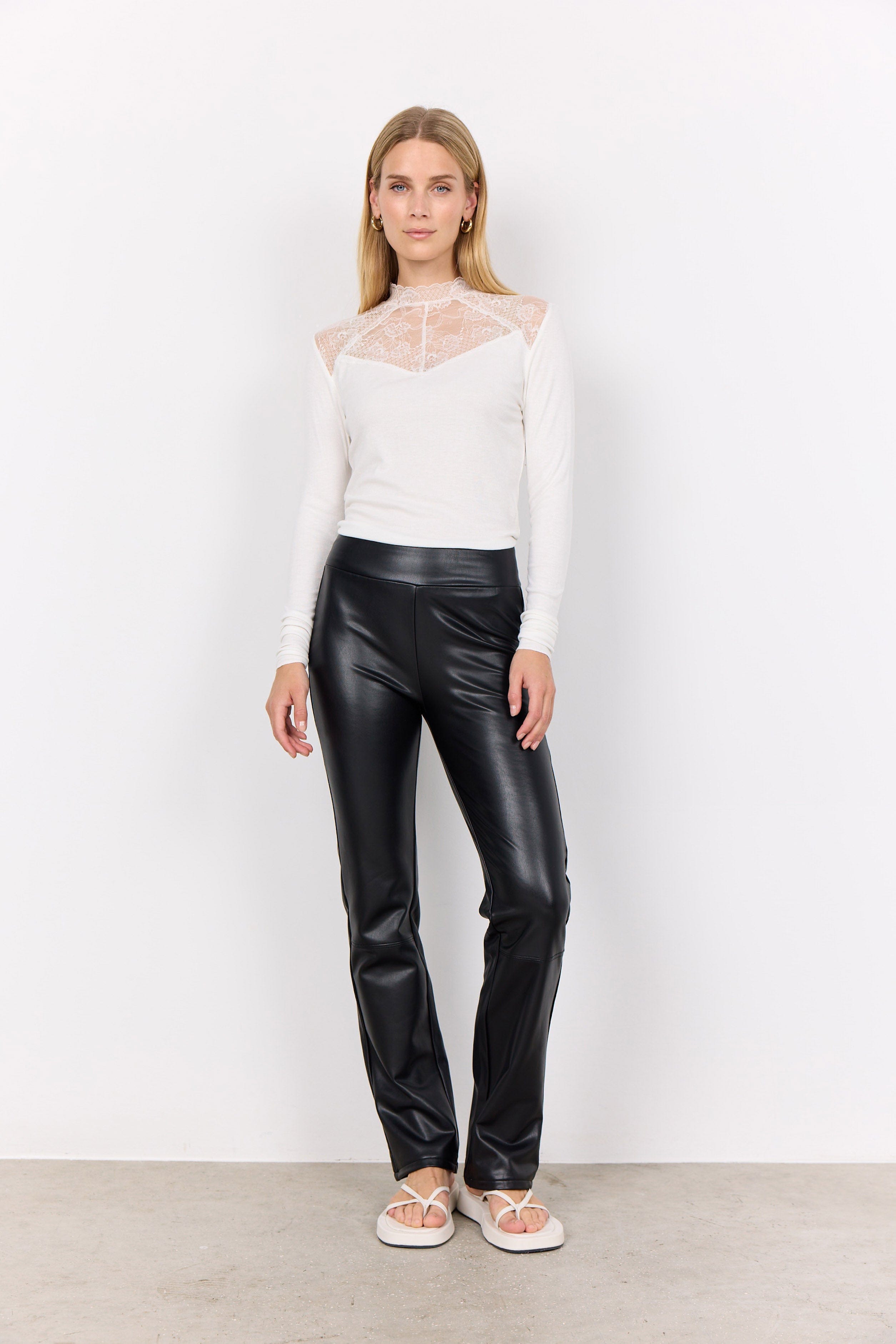 Soya Concept Haida Leather Look Trousers - Black