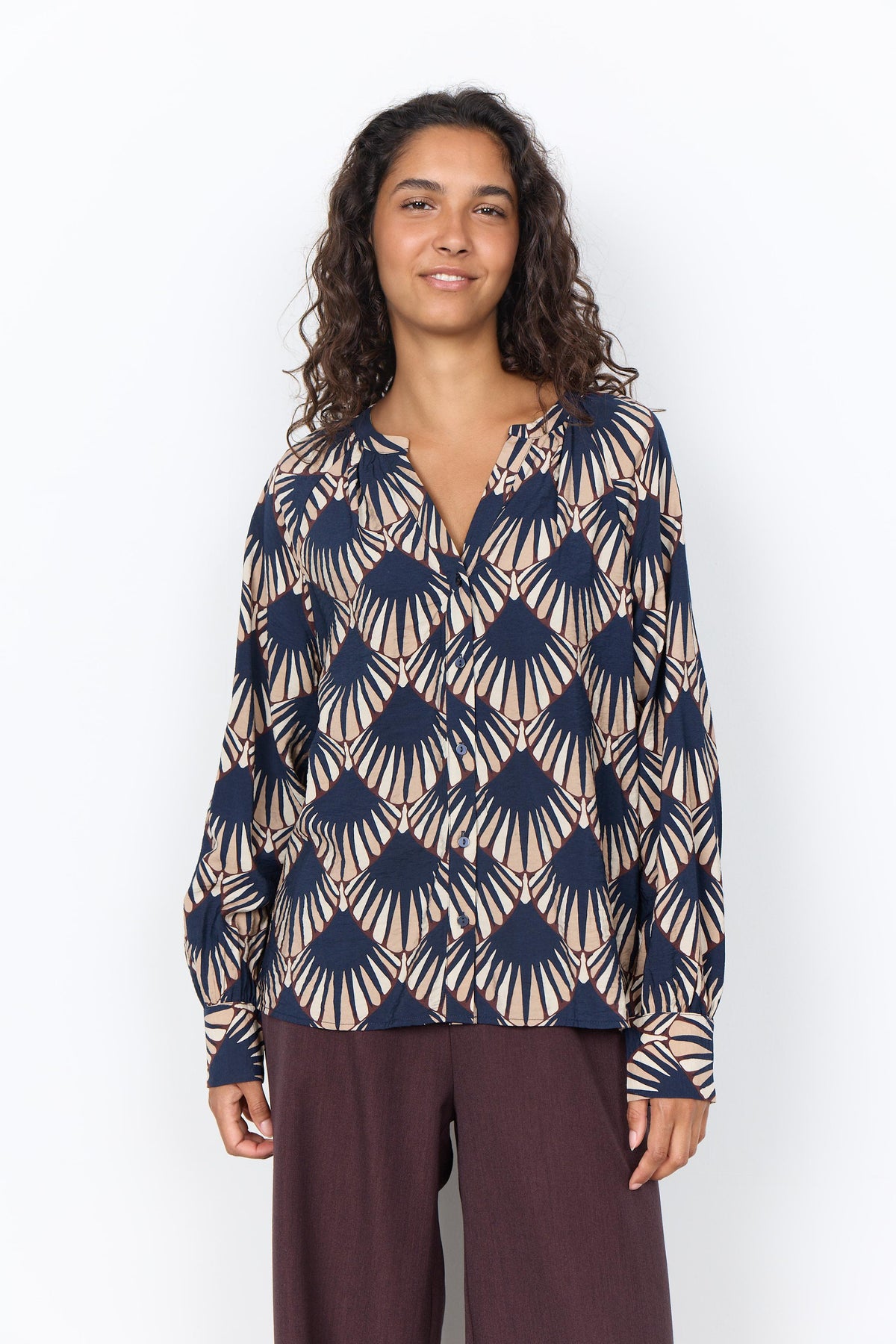 Soya Concept Halin V-Neck Shirt - Navy Combi