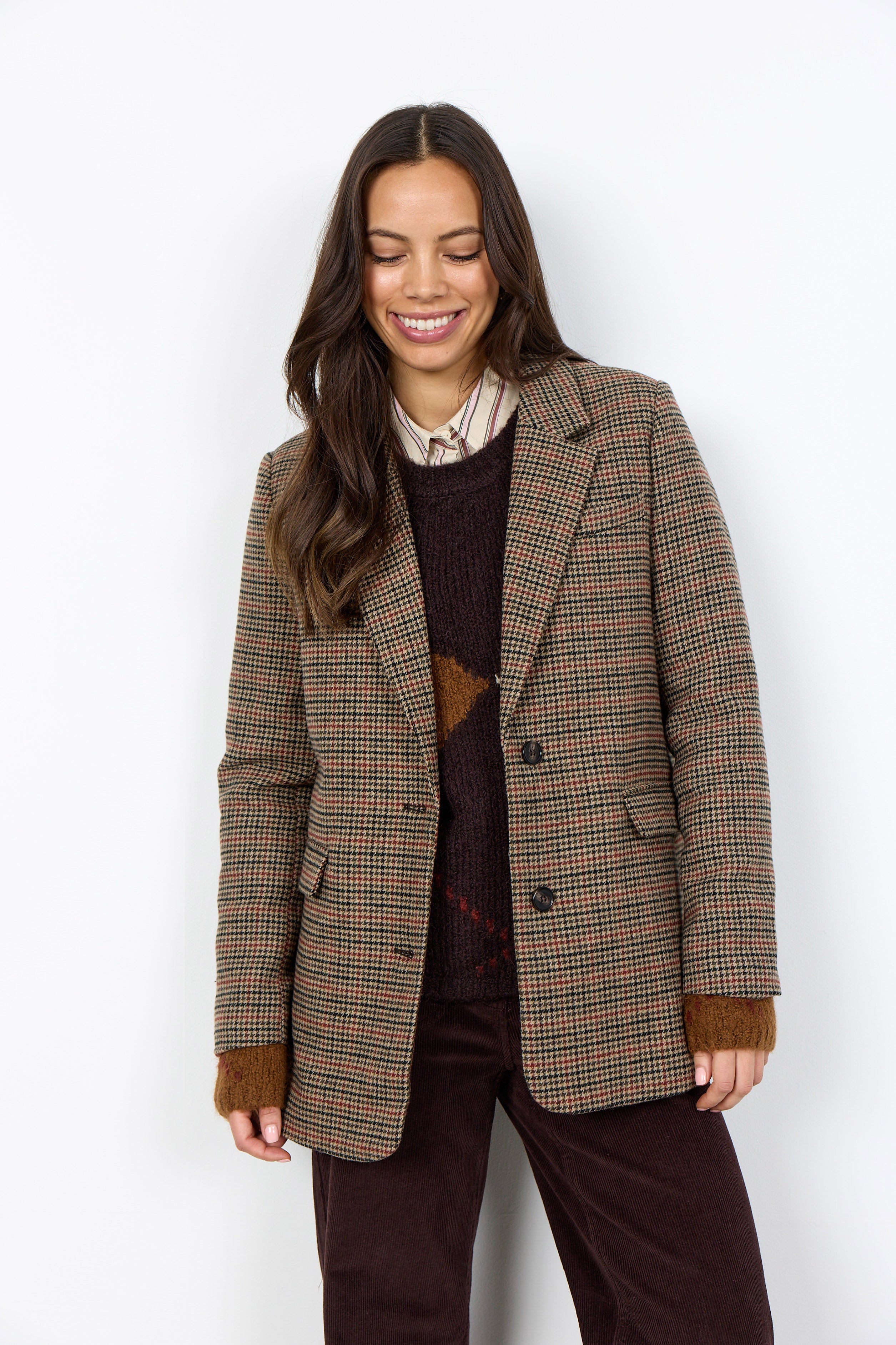Soya Concept Hasel Check Blazer - Madder Brown Combi
