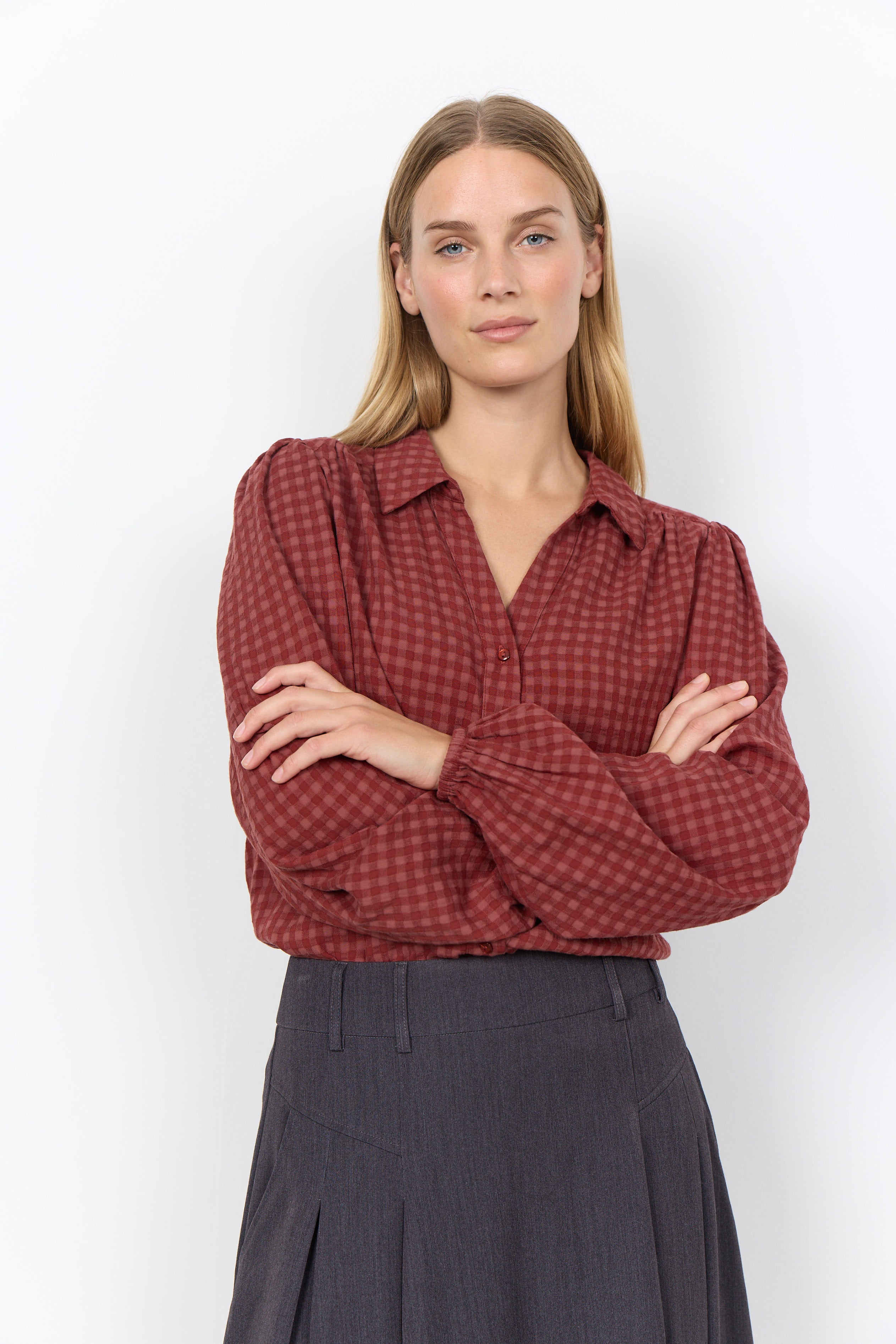 Soya Concept Heina Gingham Shirt - Madder Brown