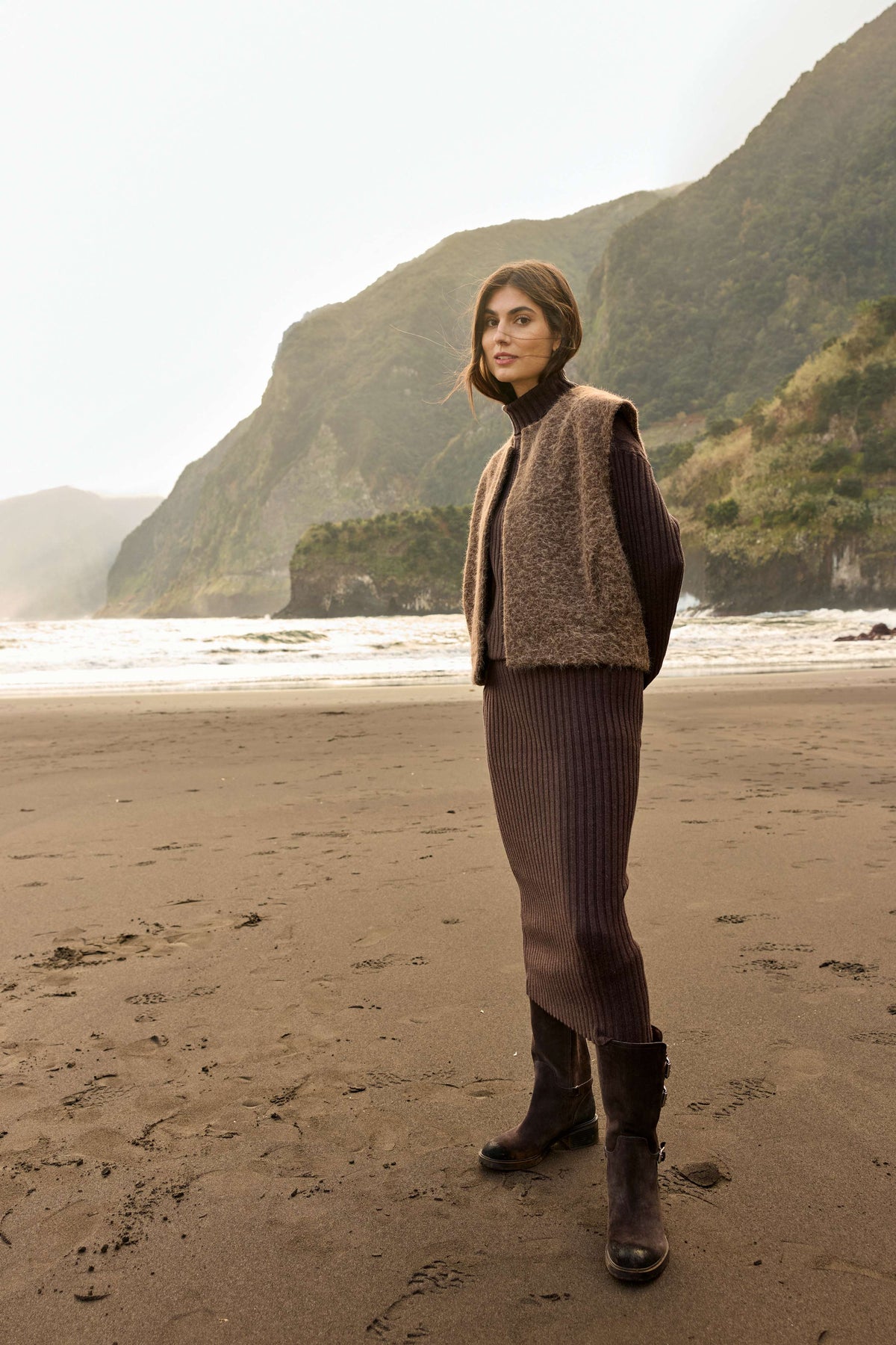 Soya Concept Hira Textured Gilet  - Chocolate Plum Melange