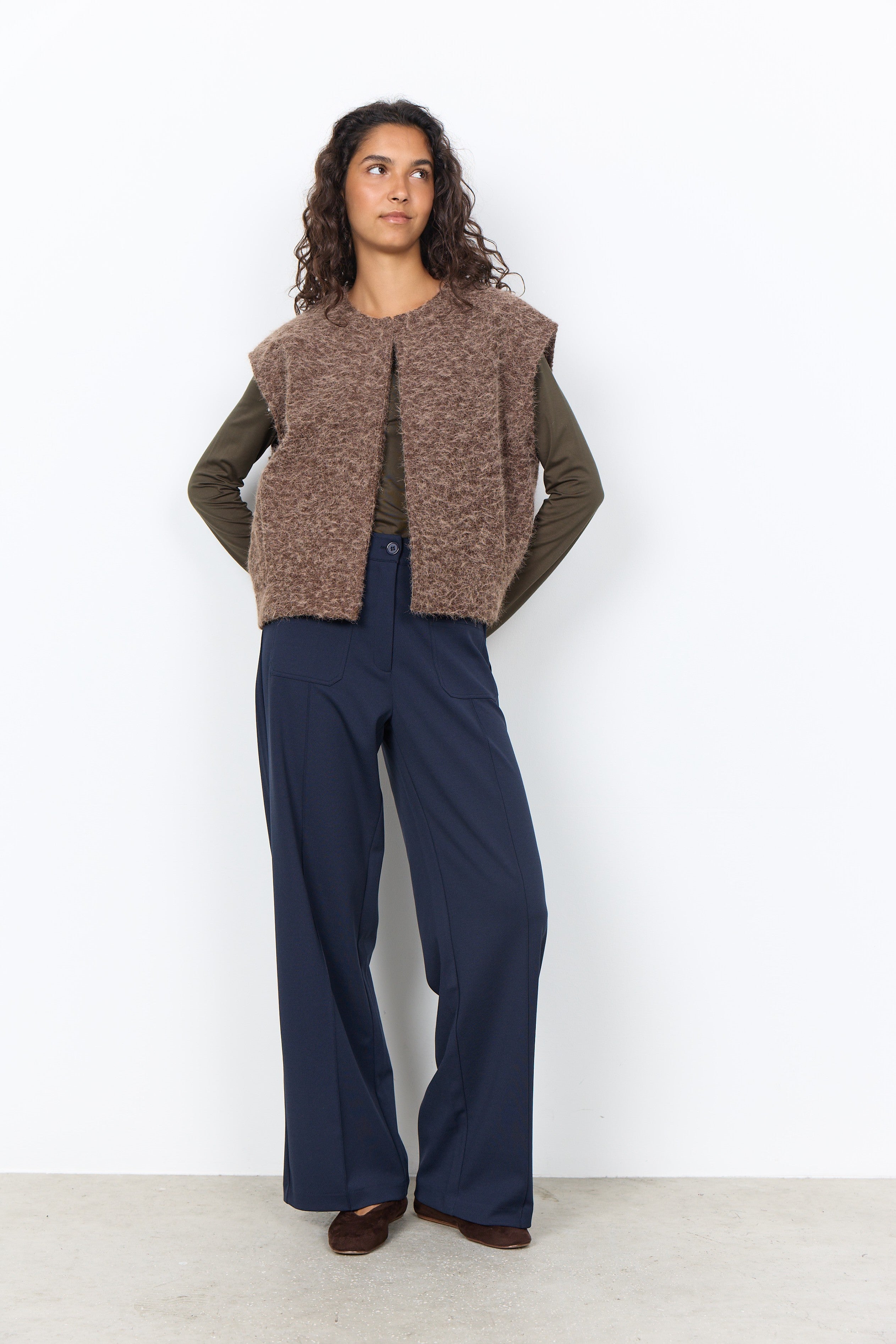 Soya Concept Hira Textured Gilet  - Chocolate Plum Melange