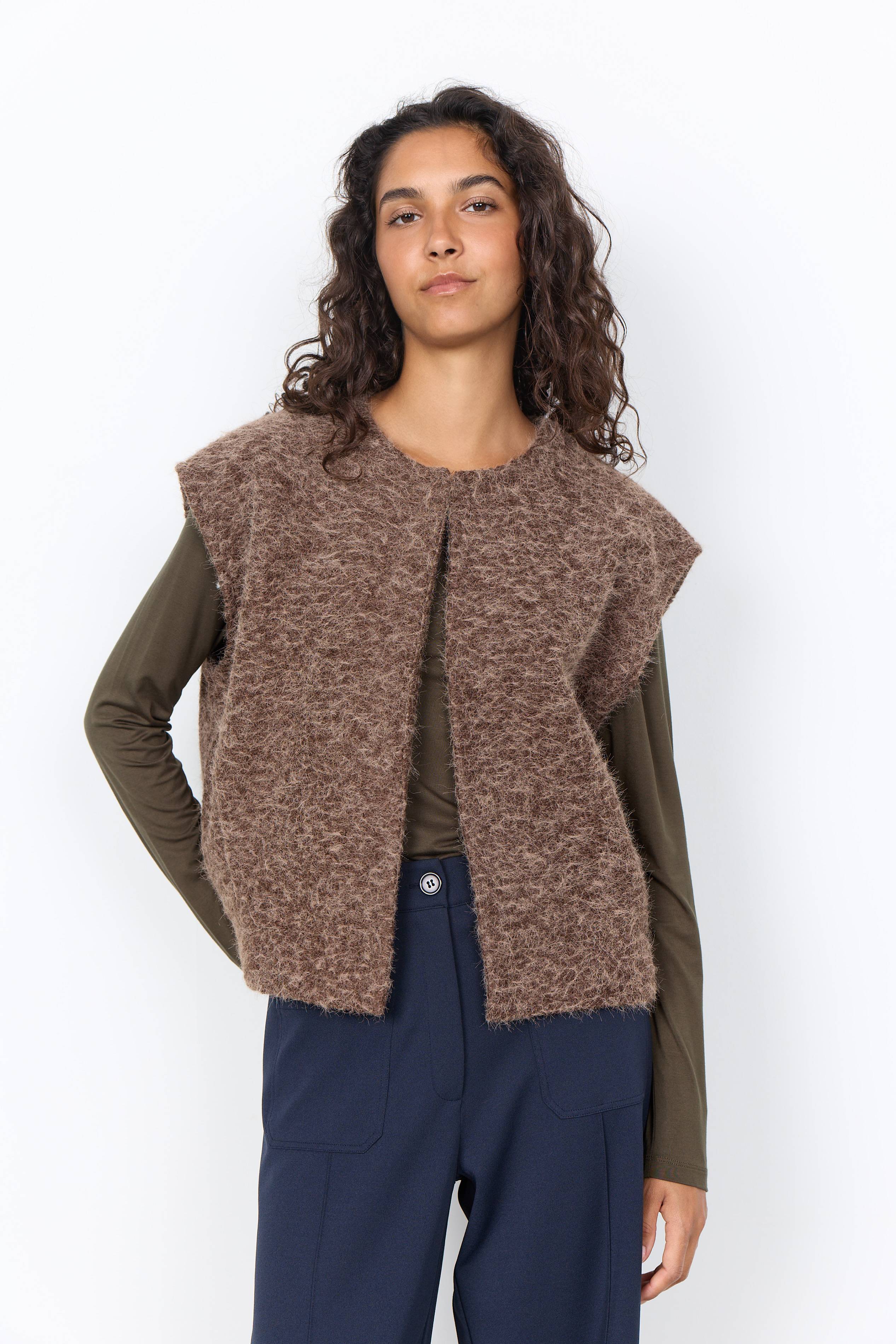 Soya Concept Hira Textured Gilet  - Chocolate Plum Melange