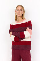Soya Concept Ilene Stripe Wool Blend Jumper - Dark Red Melange Combi