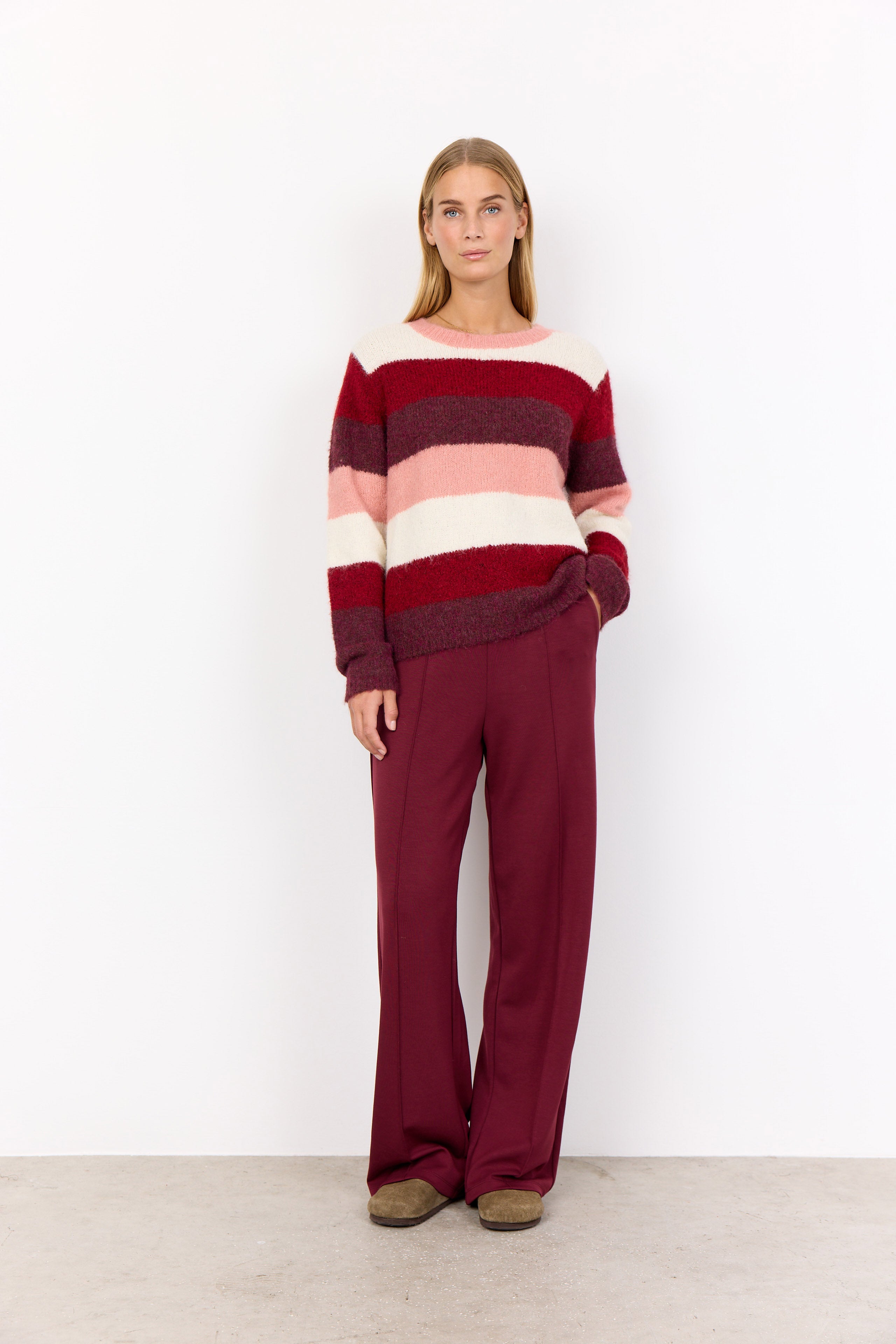 Soya Concept Ilene Stripe Wool Blend Jumper - Dark Red Melange Combi