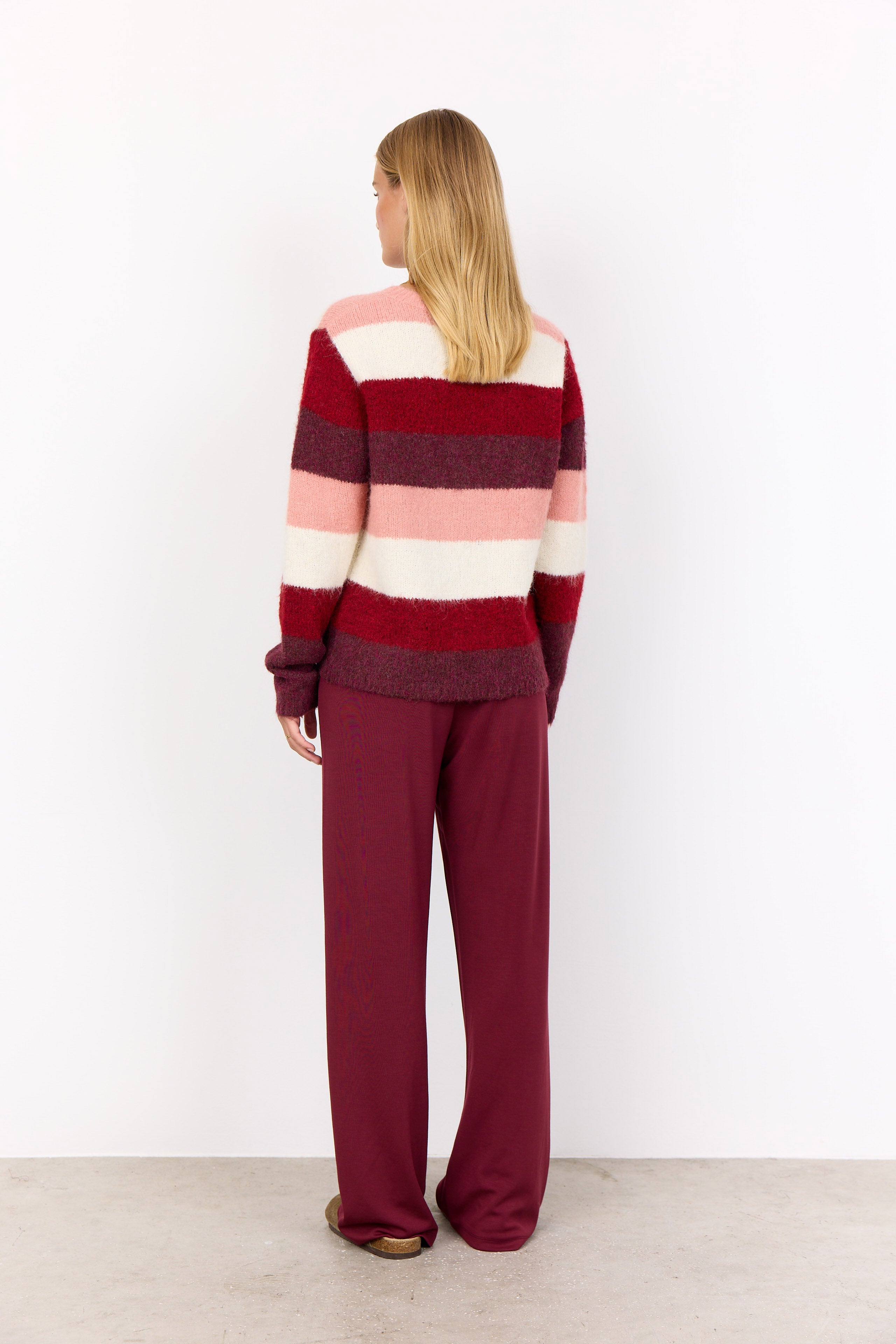 Soya Concept Ilene Stripe Wool Blend Jumper - Dark Red Melange Combi