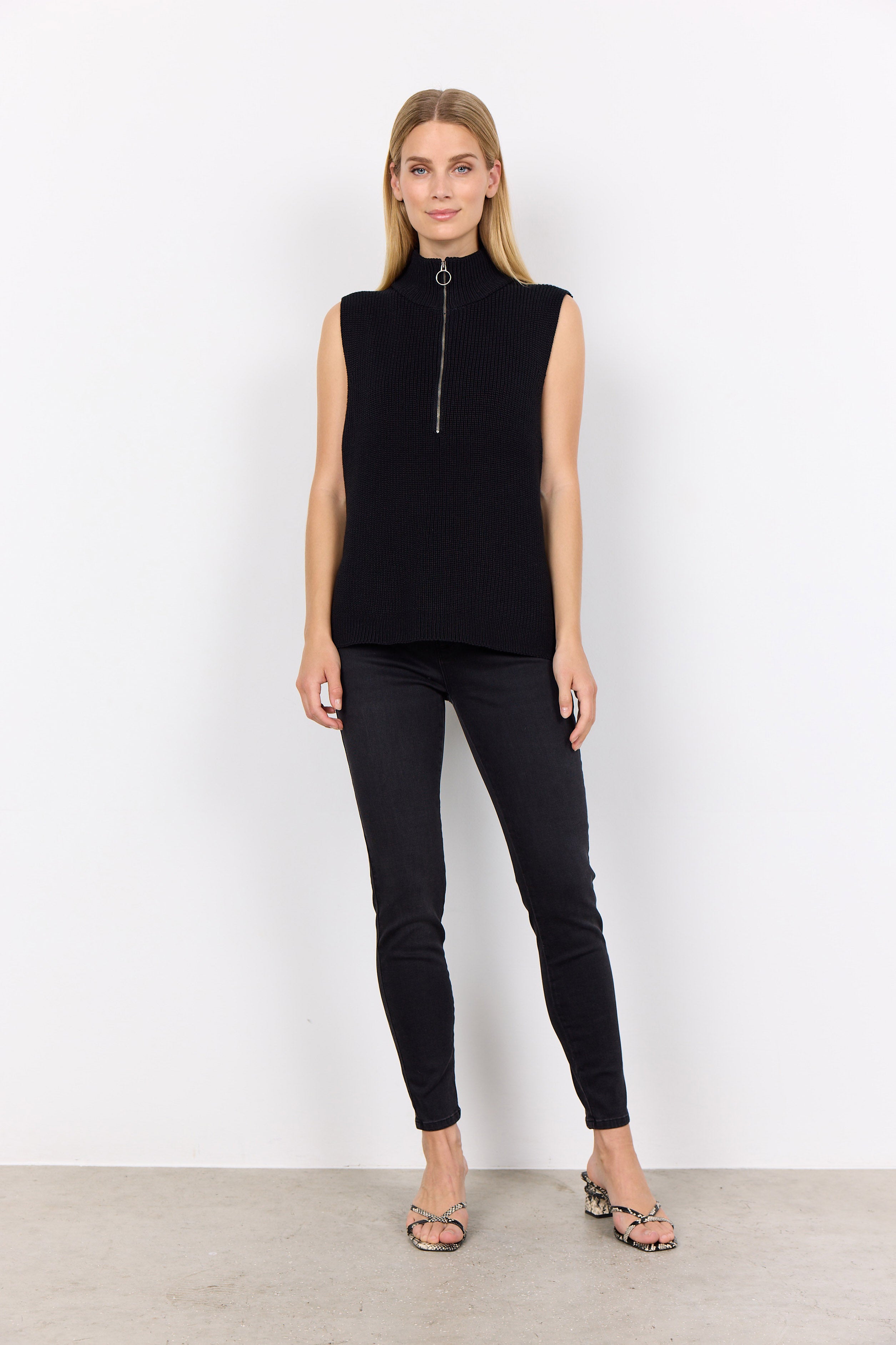 Soya Concept Julia Quarter Zip Sleeveless Jumper - Black