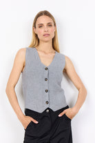 Soya Concept Kanita Knit Waistcoat - Mid Grey Melange