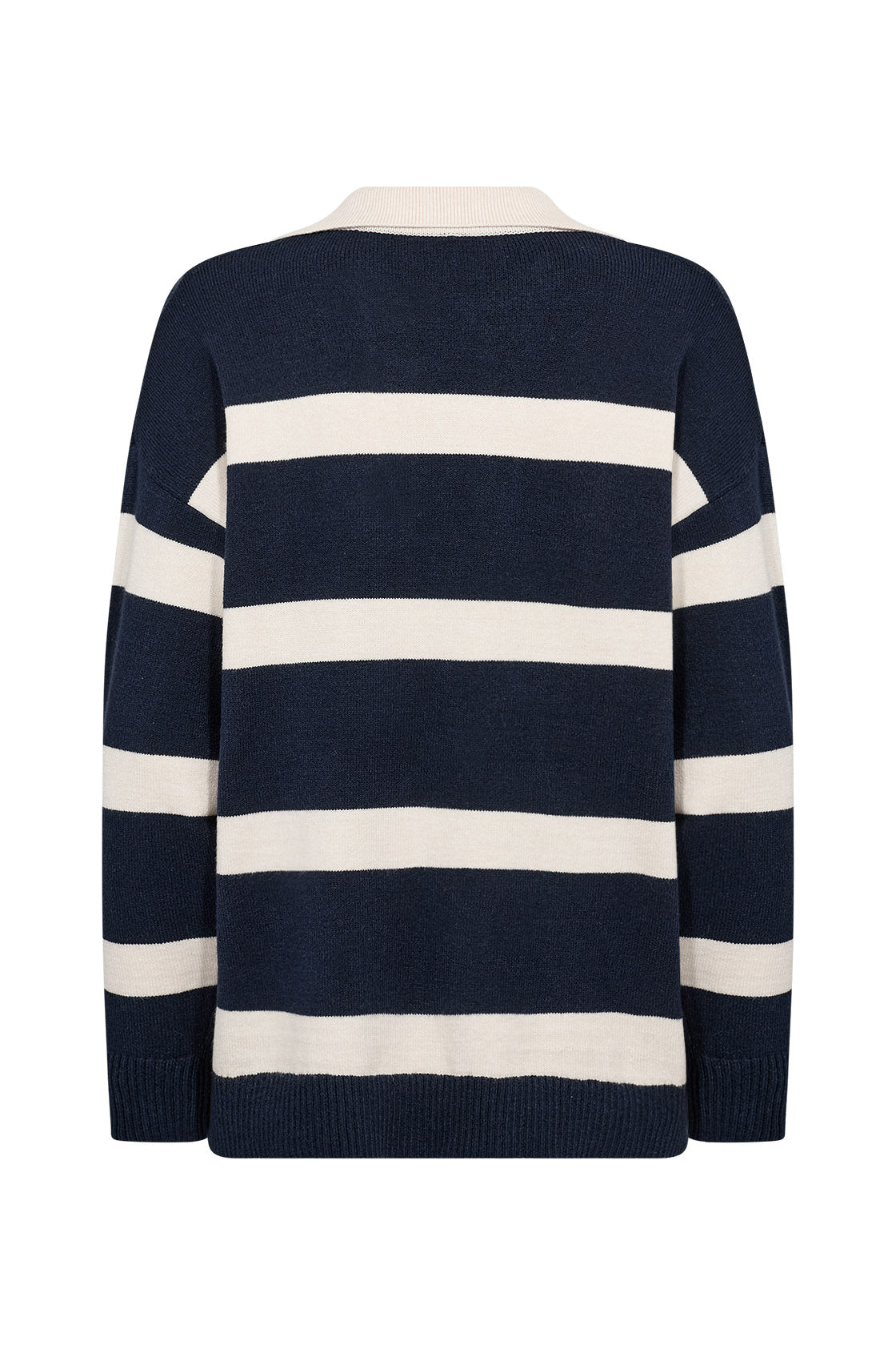 Soya Concept Kanita Stripe Knitted Collared Jumper - Navy Melange Combi